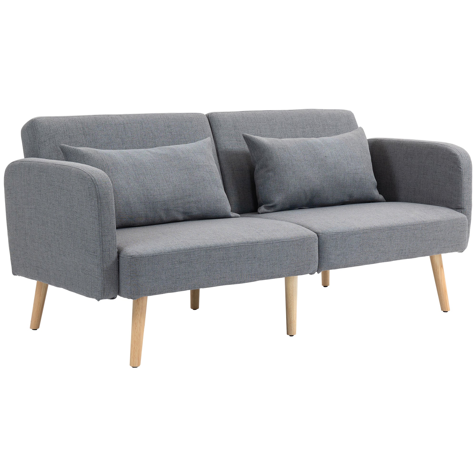 HOMCOM Two-Seater Click-Clack Sofa Bed, with Pillows - Grey - North Peak Garden Furniture