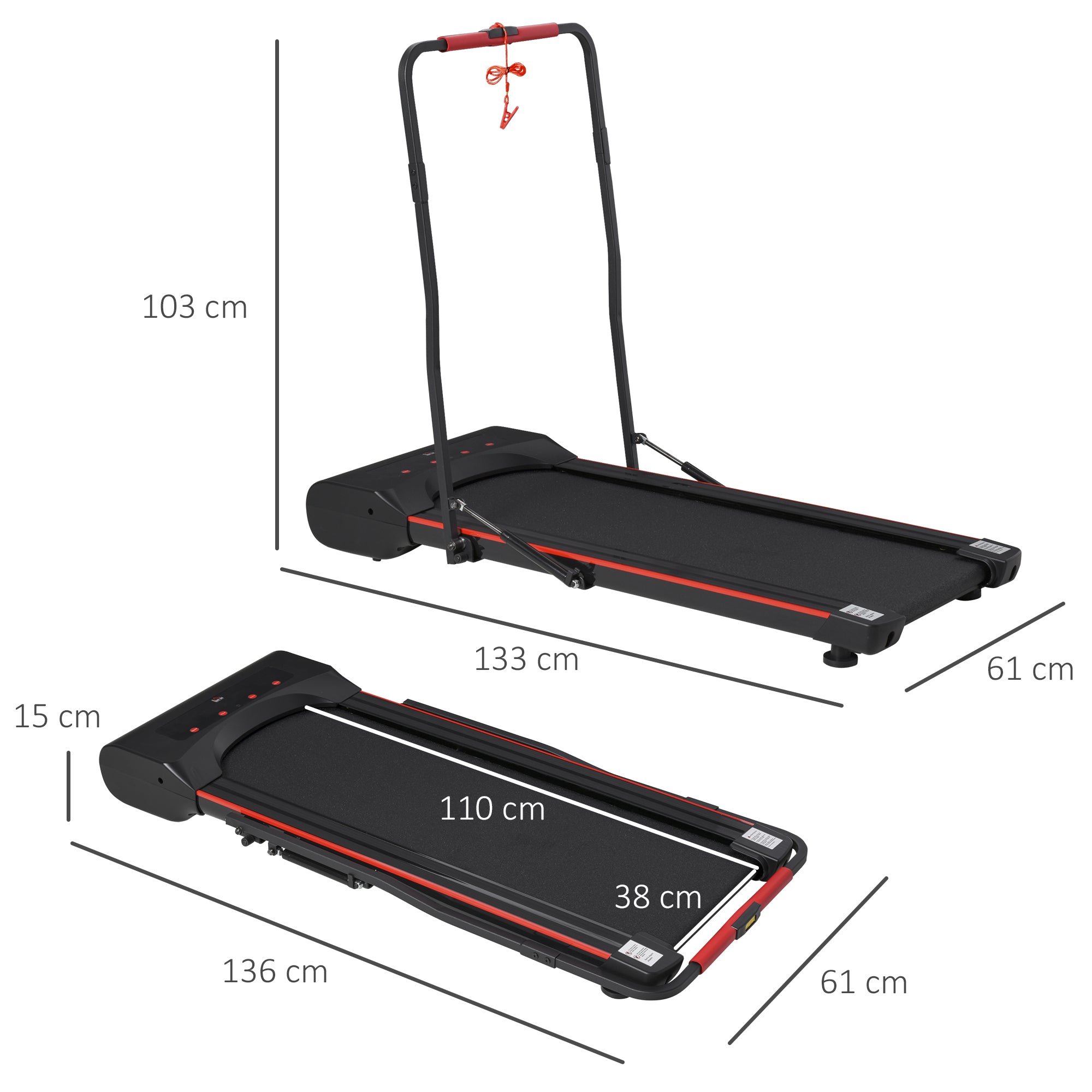 HOMCOM Foldable Walking Machine Treadmill 1-6km/h with LED Display & Remote Control Exercise Fitness for Home Office - North Peak Garden Furniture