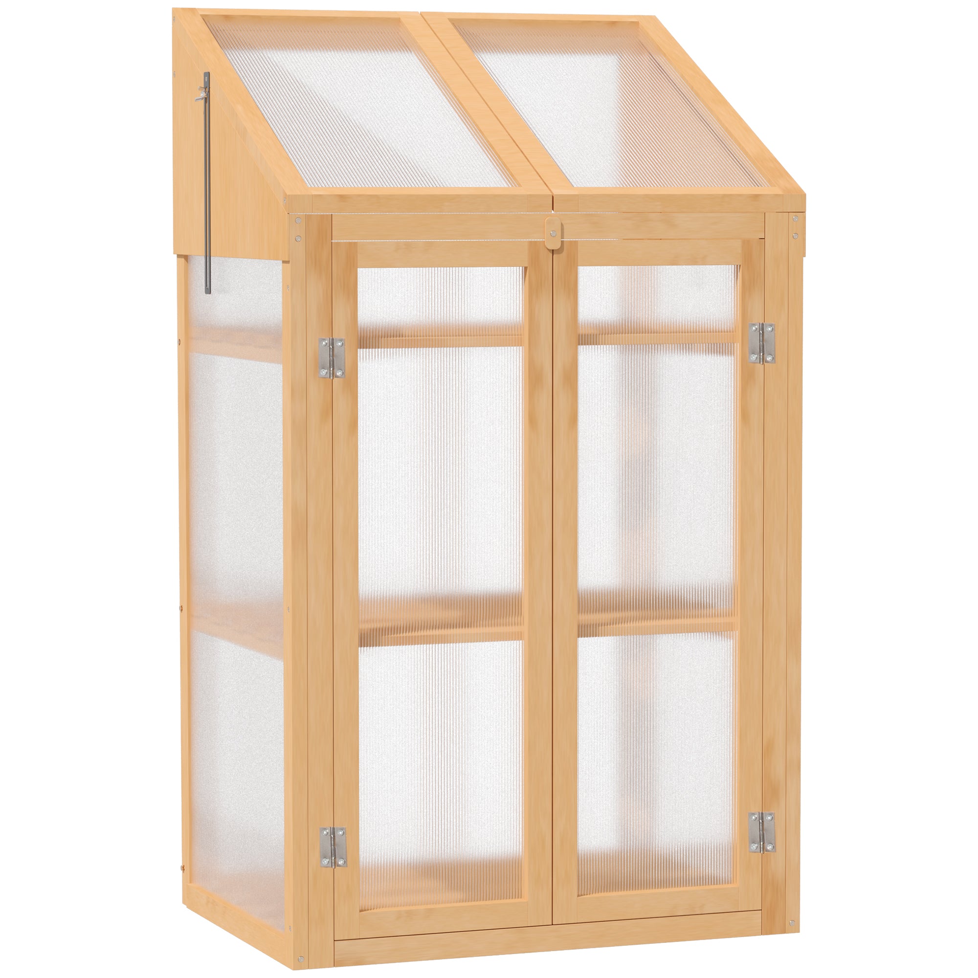 Outsunny Wooden Cold Frame Polycarbonate Greenhouse with Openable Top Cover and Double Door, Grow House for Flower, Vegetable and Plants, 70 x 50 x 120cm, Grey - North Peak Garden Furniture