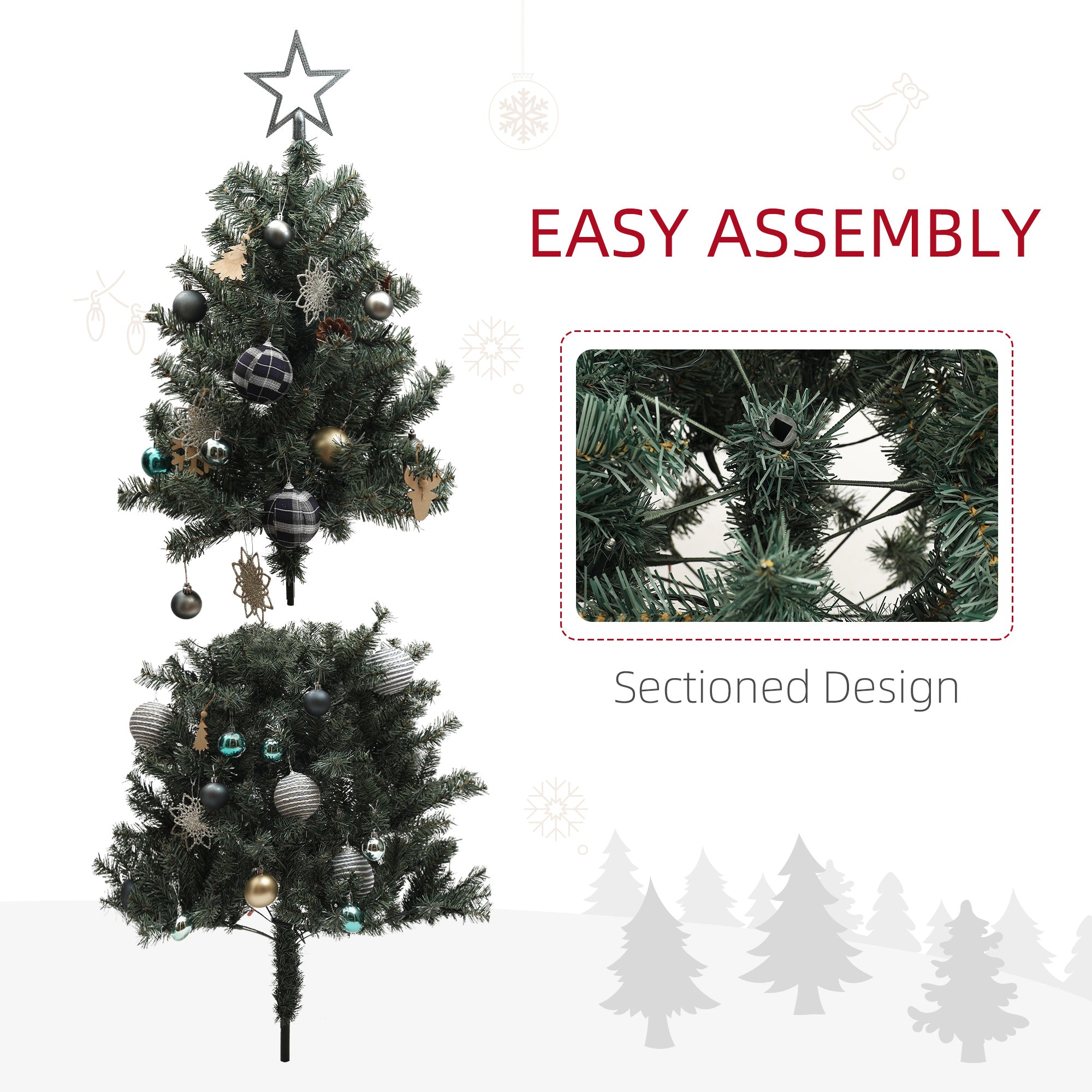 HOMCOM 5ft Pre-Lit and Xmas Tree with Decorations