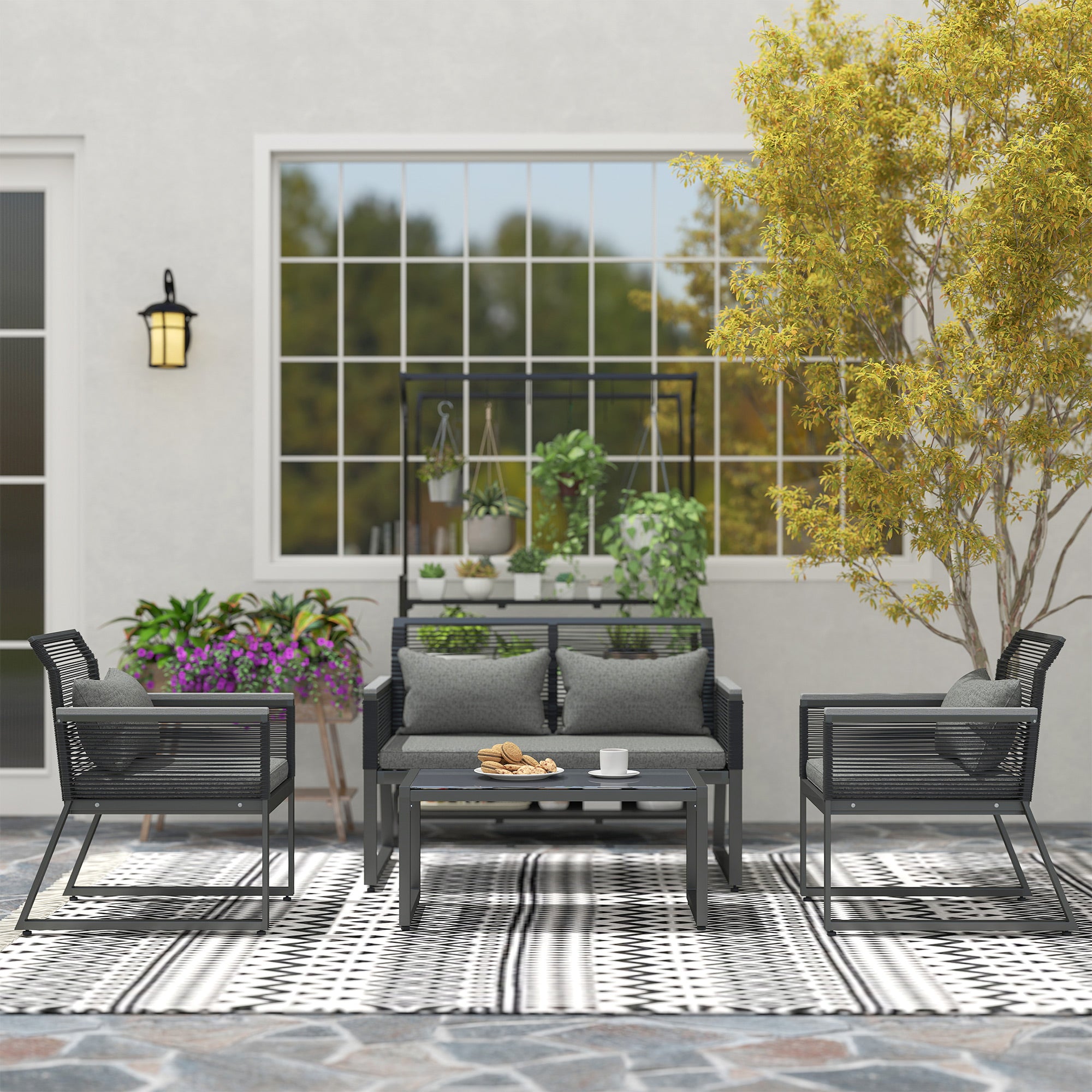 Outsunny 4 Pieces Rattan Garden Furniture Set - Charcoal Grey - North Peak Garden Furniture