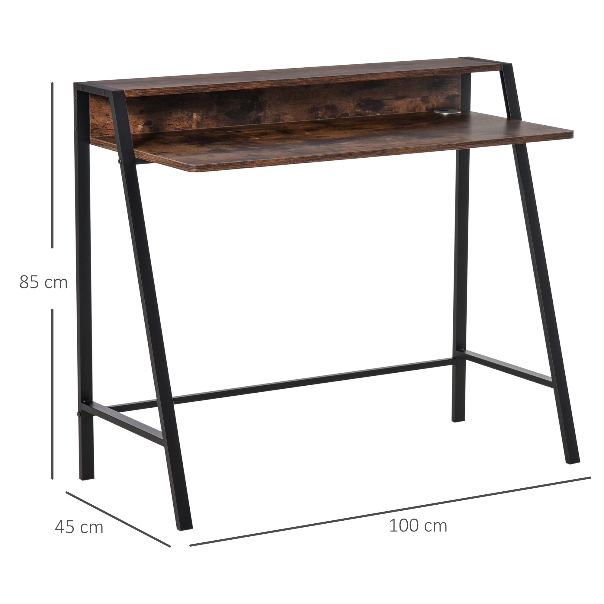 HOMCOM Writing Desk Computer Table Home Office PC Laptop Workstation Storage Shelf 100L x 45W cm Rustic Brown - North Peak Garden Furniture