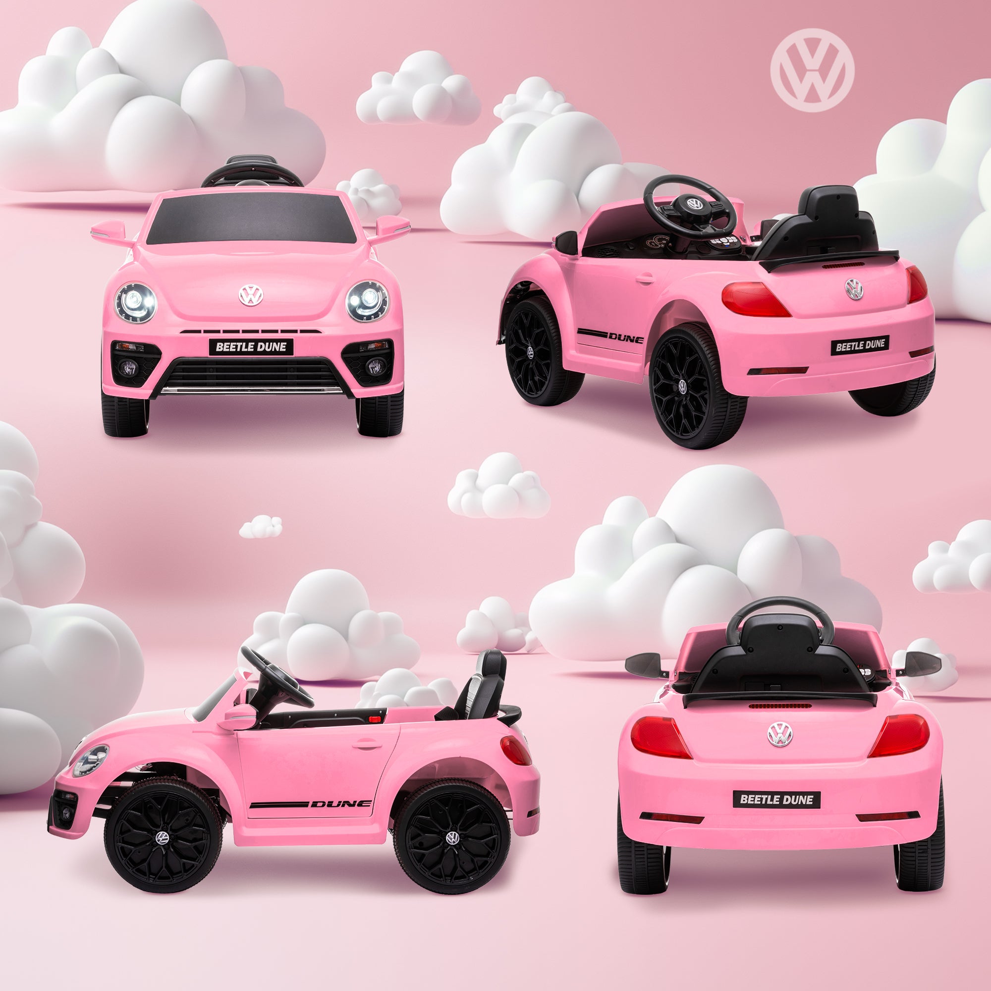 AIYAPLAY Volkswagen Beetle Licensed 12V Ride on Car w/ Remote Control, Suspension Wheels, Soft Start, Lights, Music, Pink - North Peak Garden Furniture
