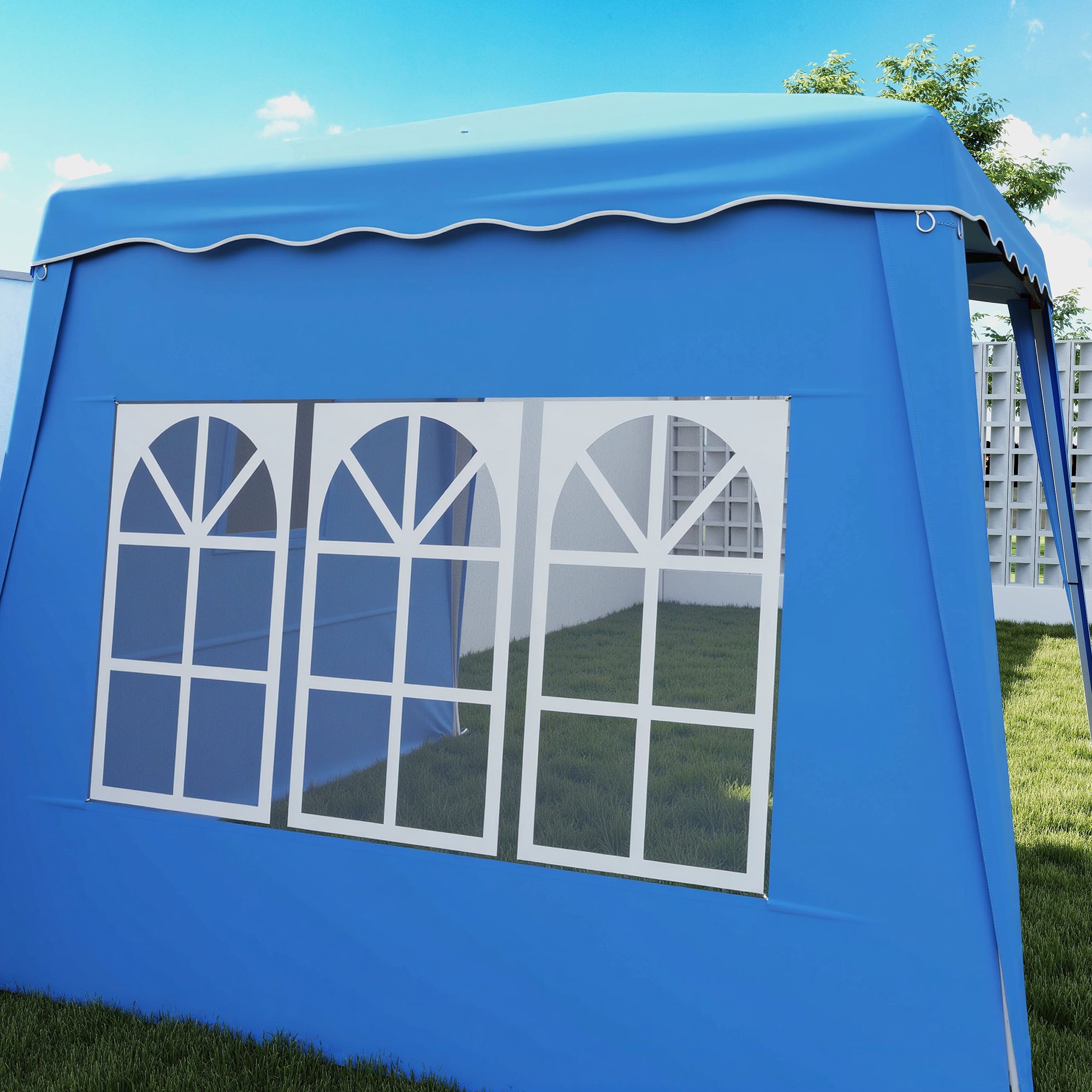 Outsunny 2.4 x 2.4m Two Wall Pop Up Gazebo - Blue - North Peak Garden Furniture