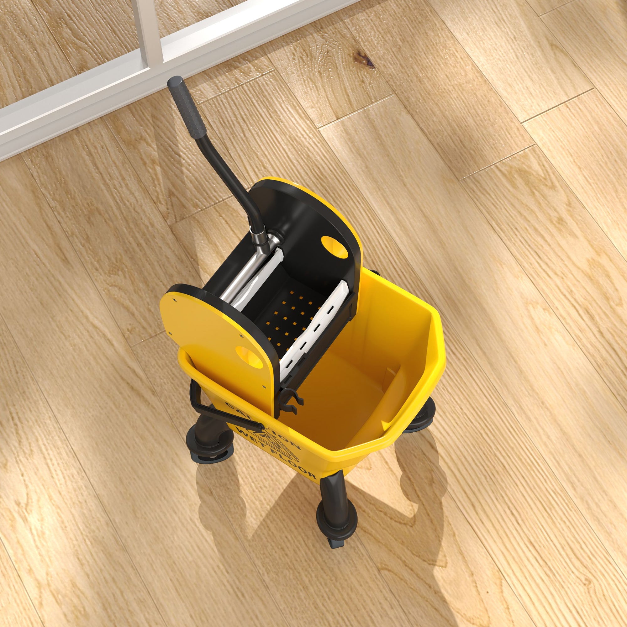 HOMCOM 26 Litre Mop Bucket, with Wringer and Mop - Yellow - North Peak Garden Furniture