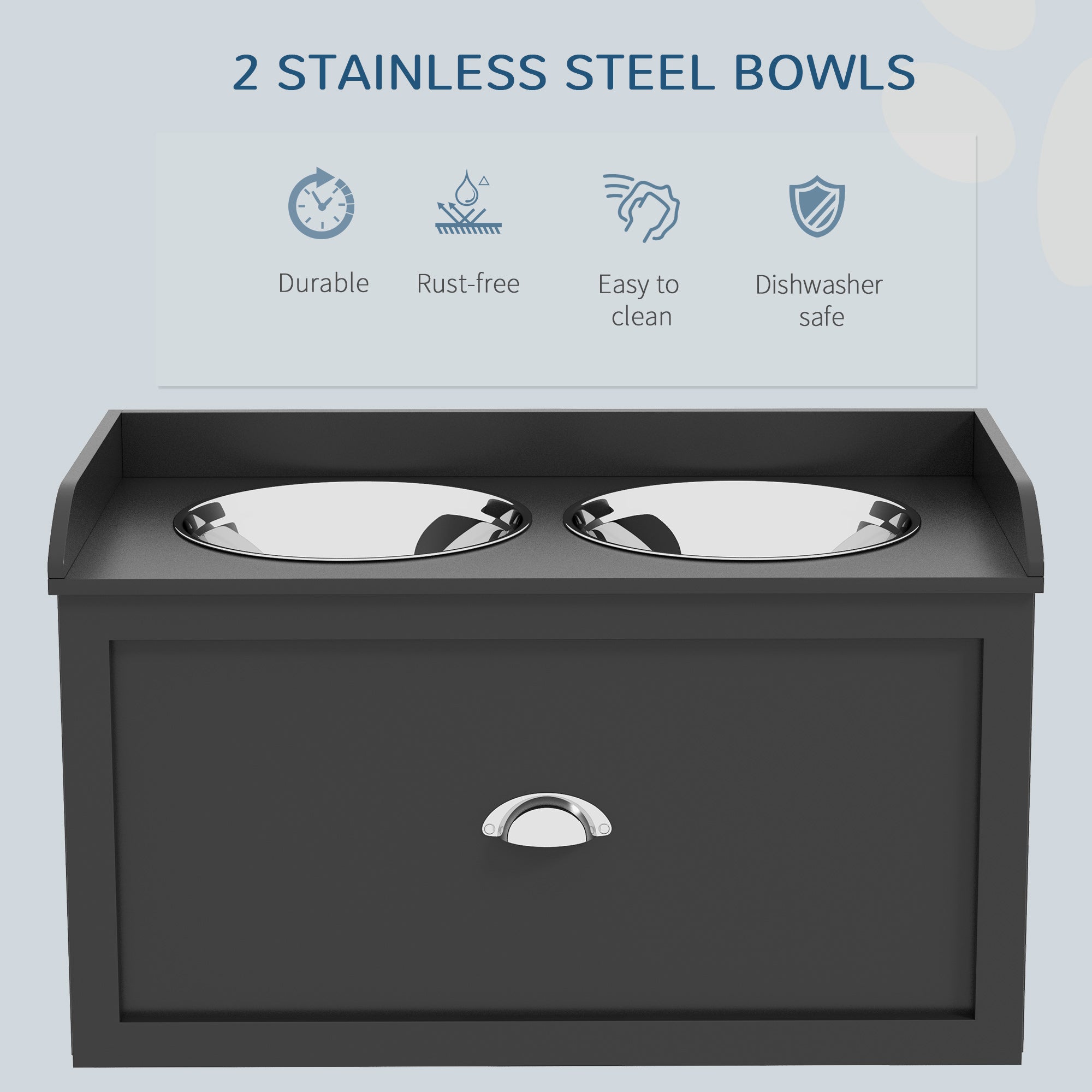 PawHut Stainless Steel Raised Dog Bowls, with 21L Storage Drawer for Large Dogs and Cats - Black - North Peak Garden Furniture