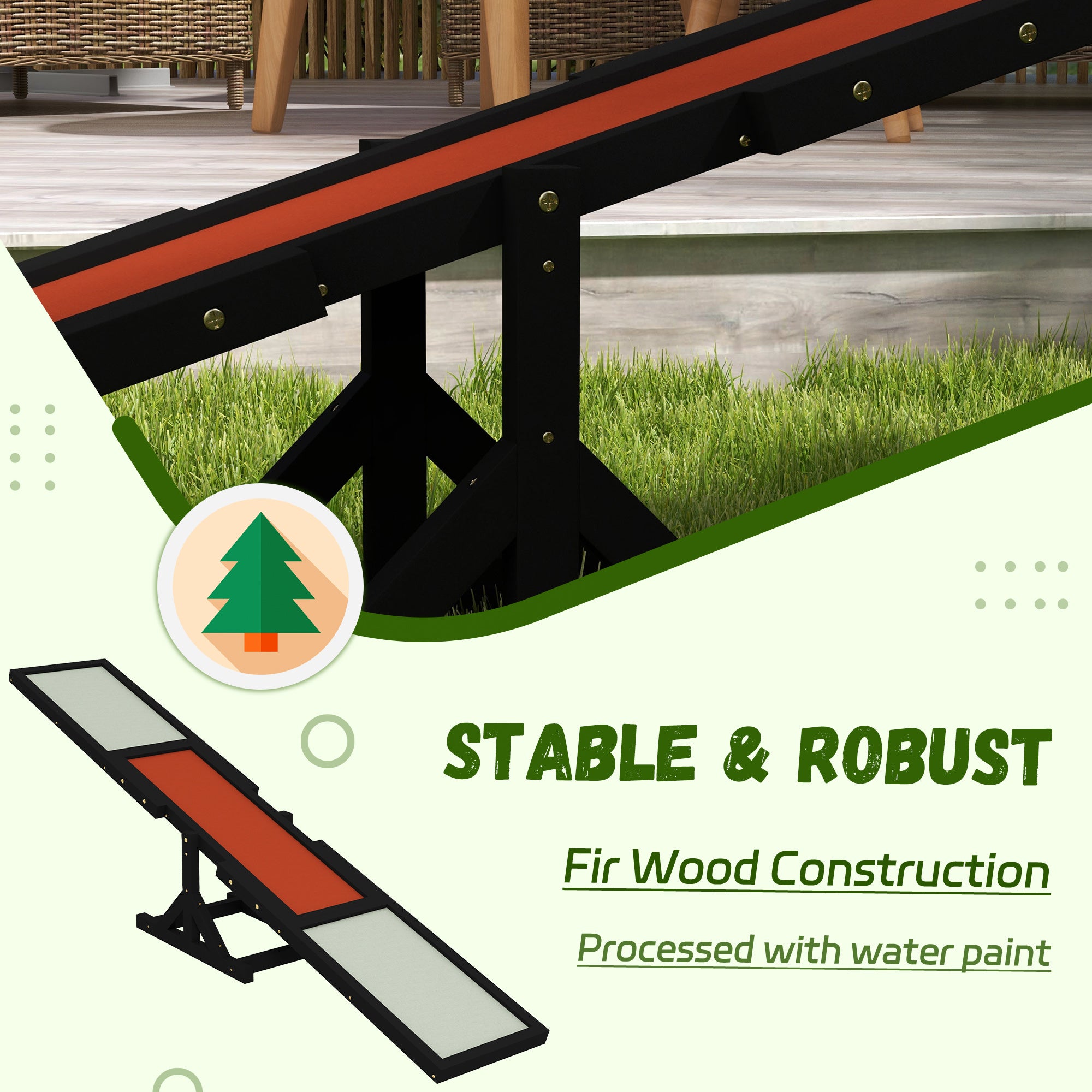 PawHut Wooden Pet Seesaw for Big Dogs, Dog Agility Equipment with Anti-Slip Surface - Black - North Peak Garden Furniture
