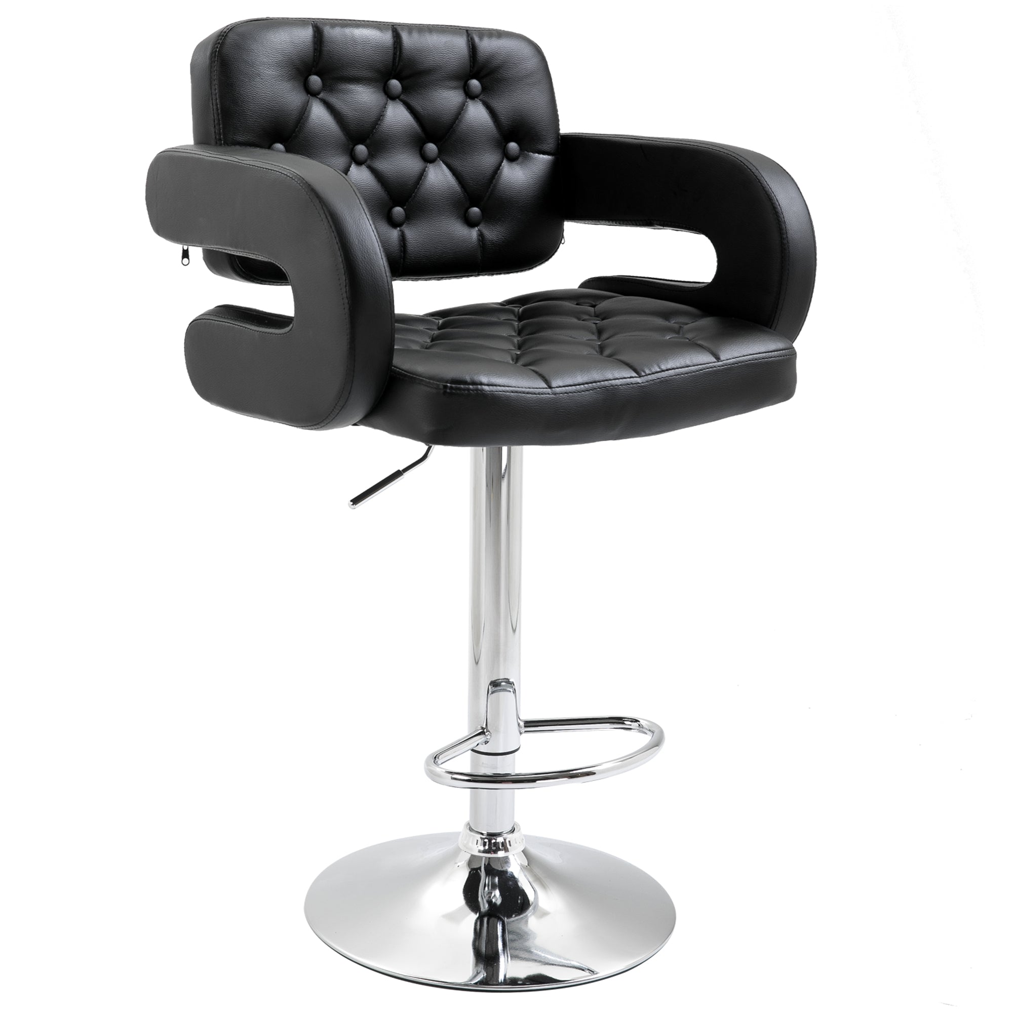 HOMCOM PU Leather Upholstered Swivel Bar Stool, Height Adjustable Barstool with Back, Armrest, Footrest for Kitchen - North Peak Garden Furniture