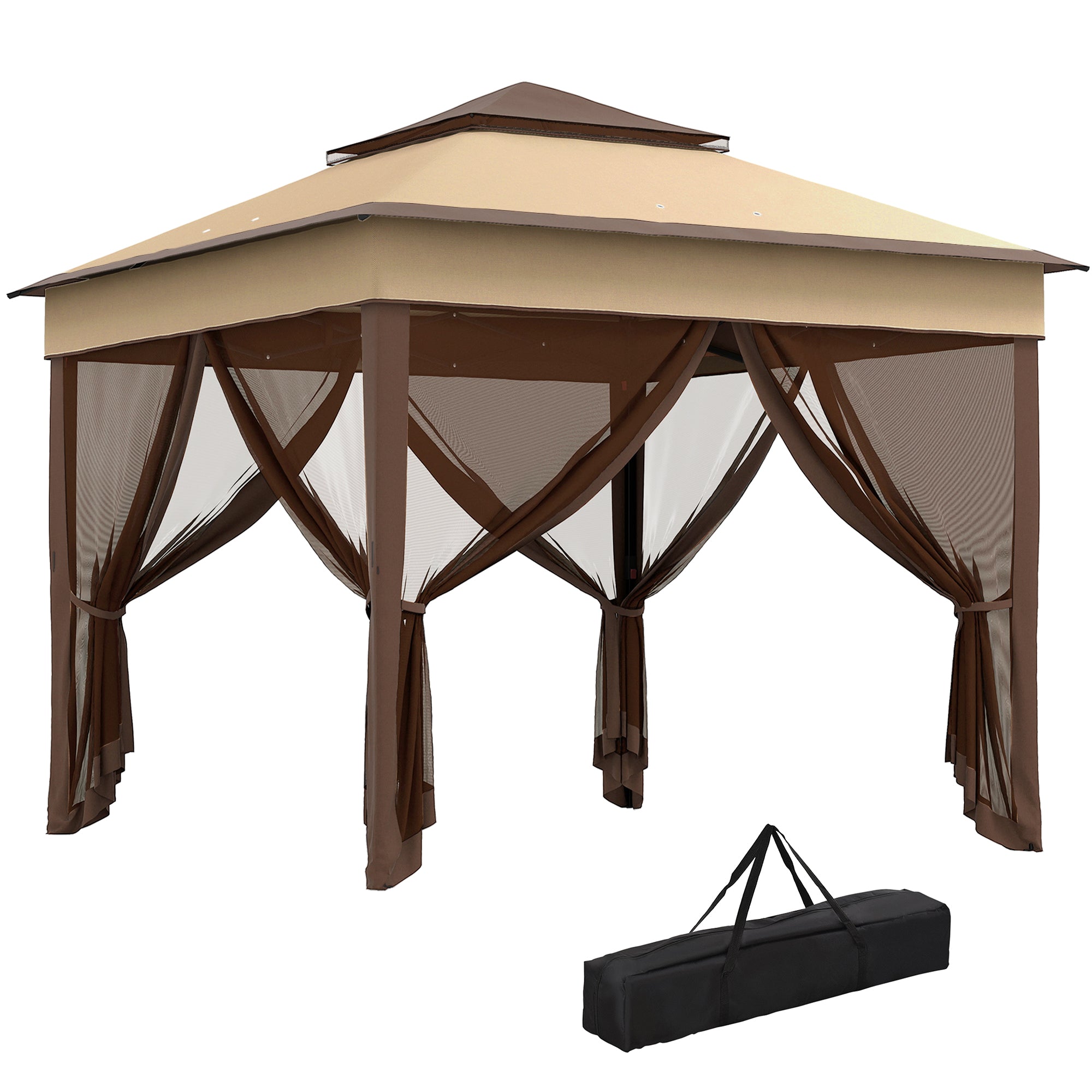 Outsunny 3 x 3(m) Pop Up Gazebo, Height Adjustable Instant Event Shelter with Netting and Carrying Bag, Beige - North Peak Garden Furniture