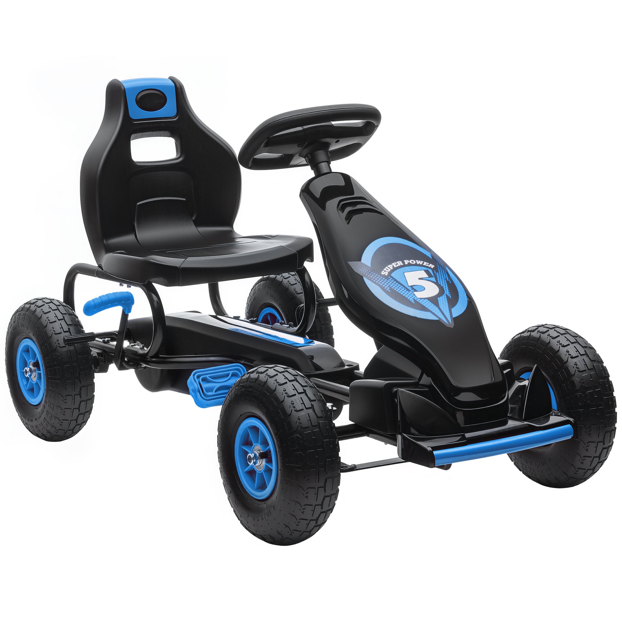 HOMCOM Kids Pedal Go Kart, with Adjustable Seat, Inflatable Tyres - Blue