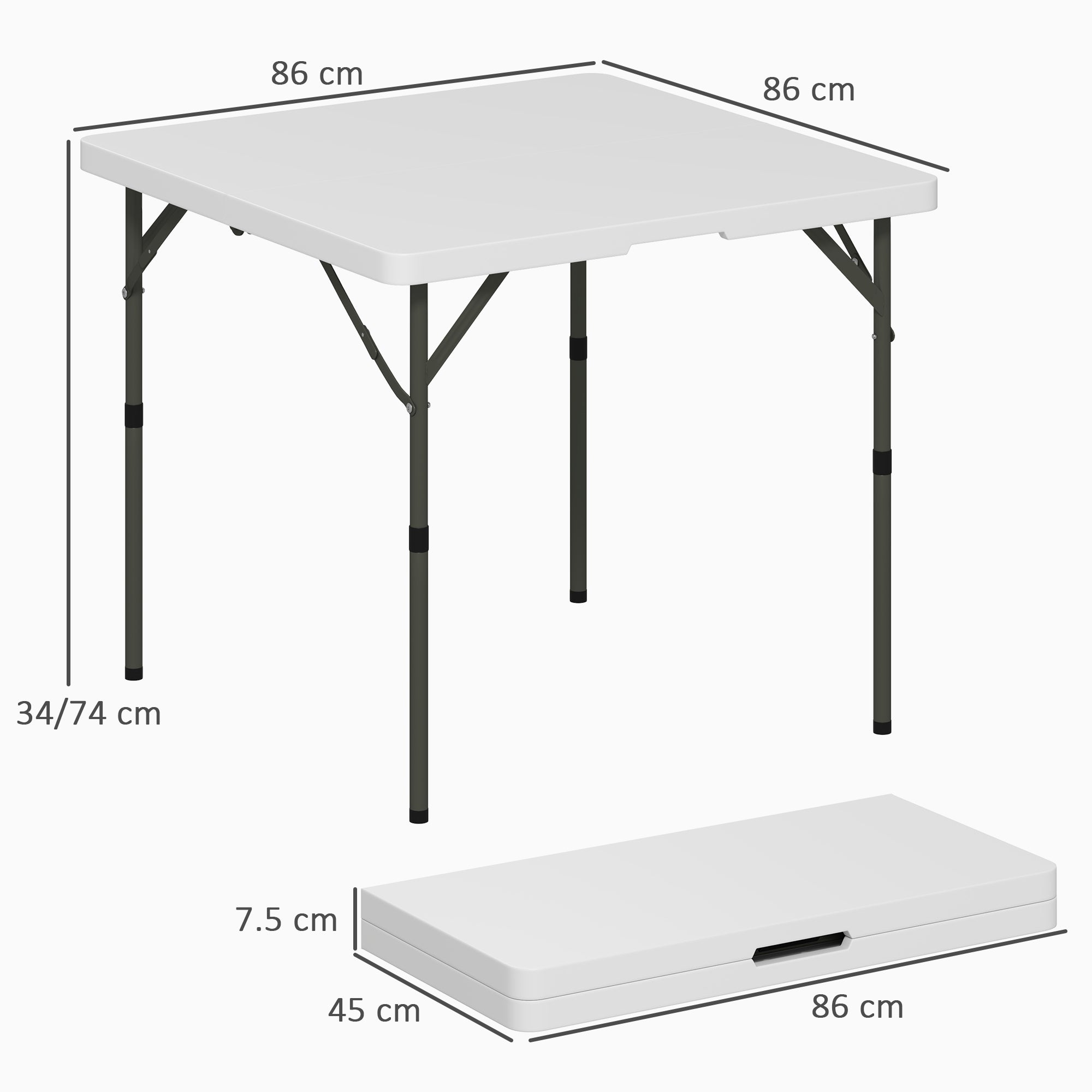 Outsunny 3ft Folding Camping Table, Heavy Duty Picnic Table with 2 Adjustable Height for Indoor Outdoor Garden, Party, BBQ, White