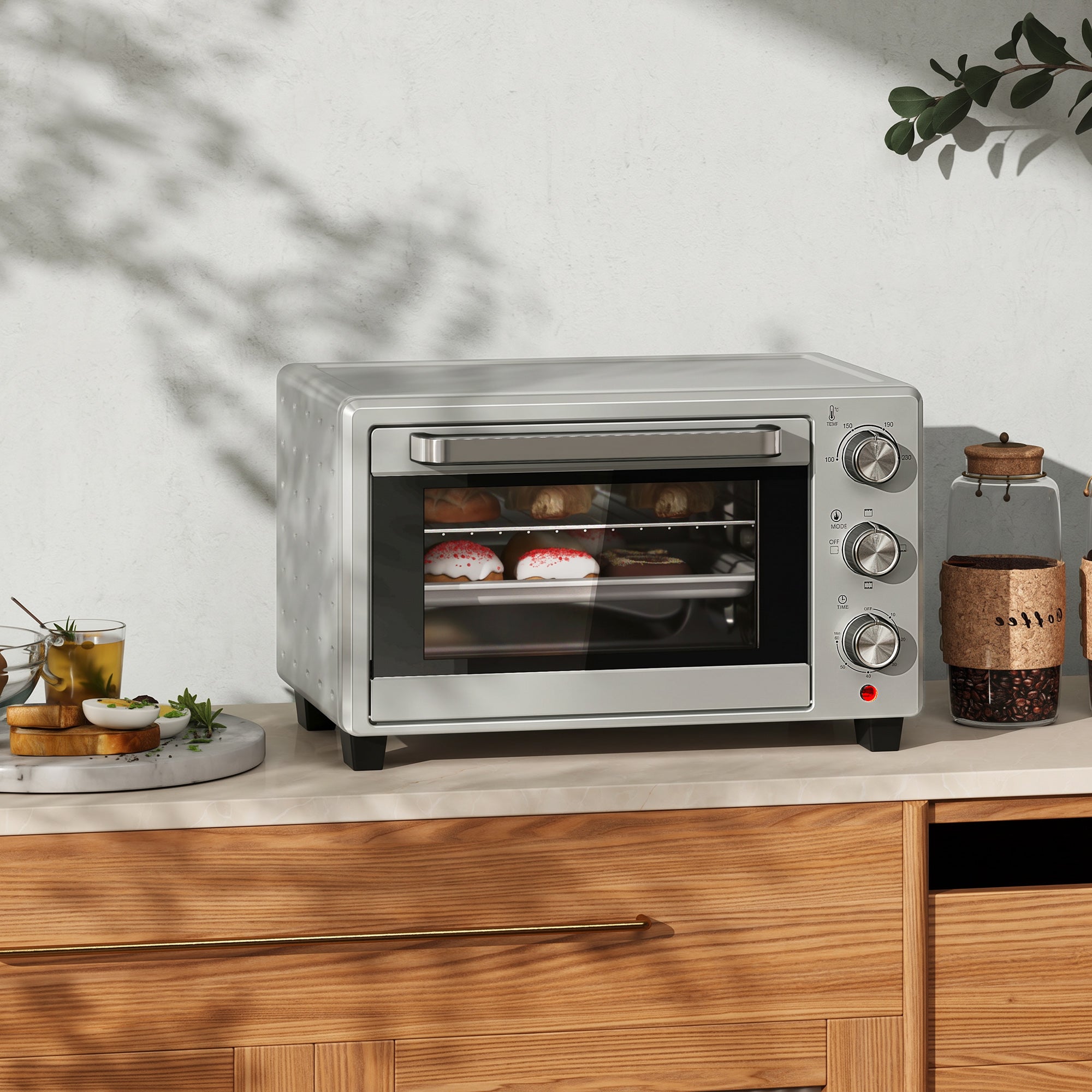 HOMCOM 21L Mini Countertop Oven, 100°C-230°C Adjustable Temp - Silver Tone