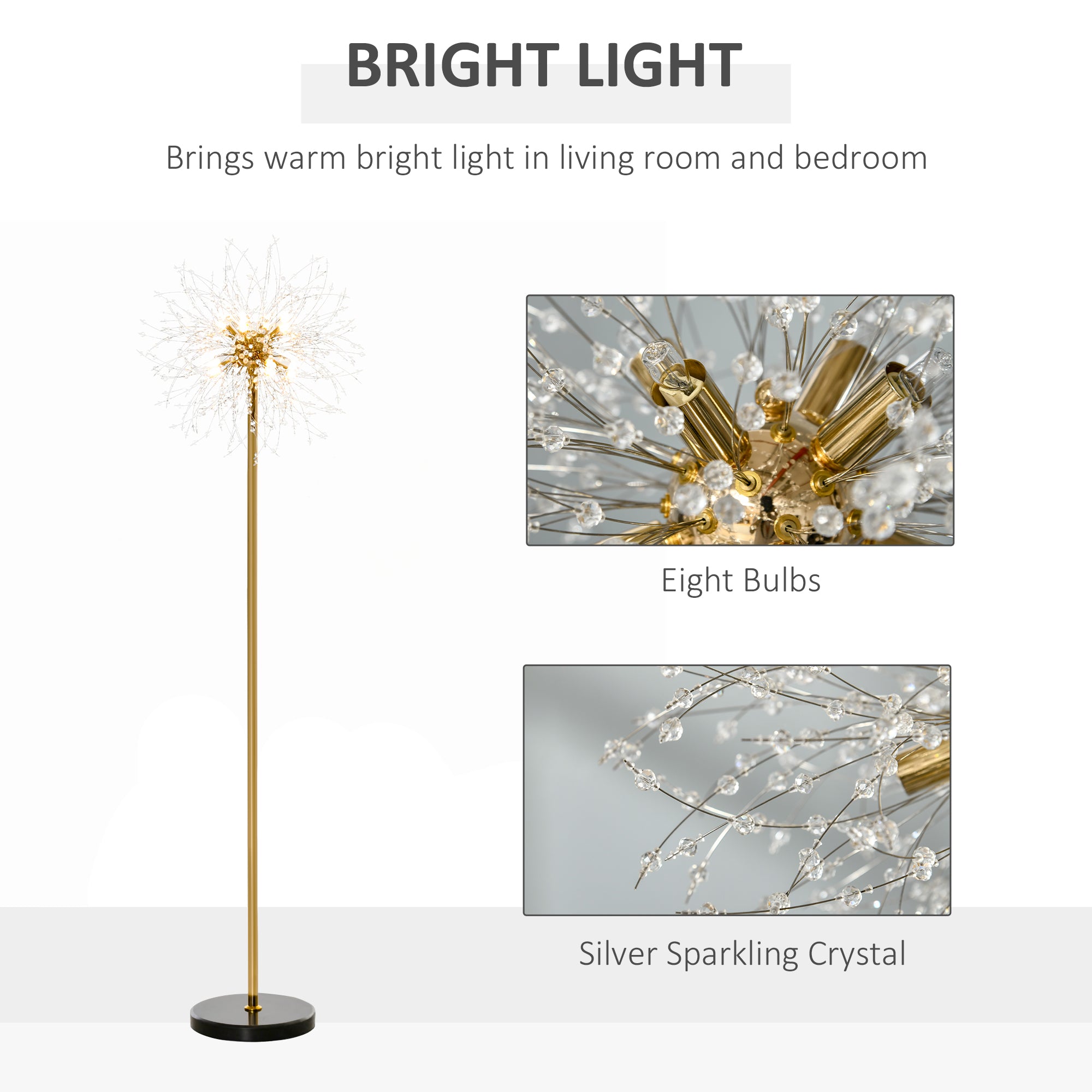 HOMCOM 160cm Dandelion-Crystallite Floor Lamp, with Foot Switch - North Peak Garden Furniture