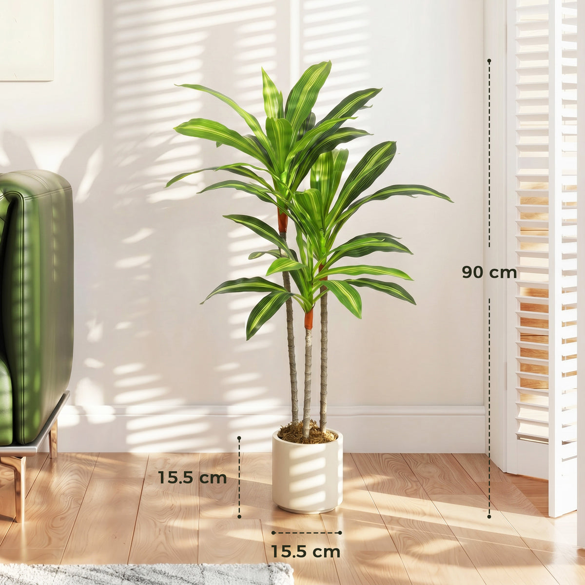 HOMCOM 90cm Lifelike Fake Tree, Artificial Dracaena Tree with Bendable Trunks, Green