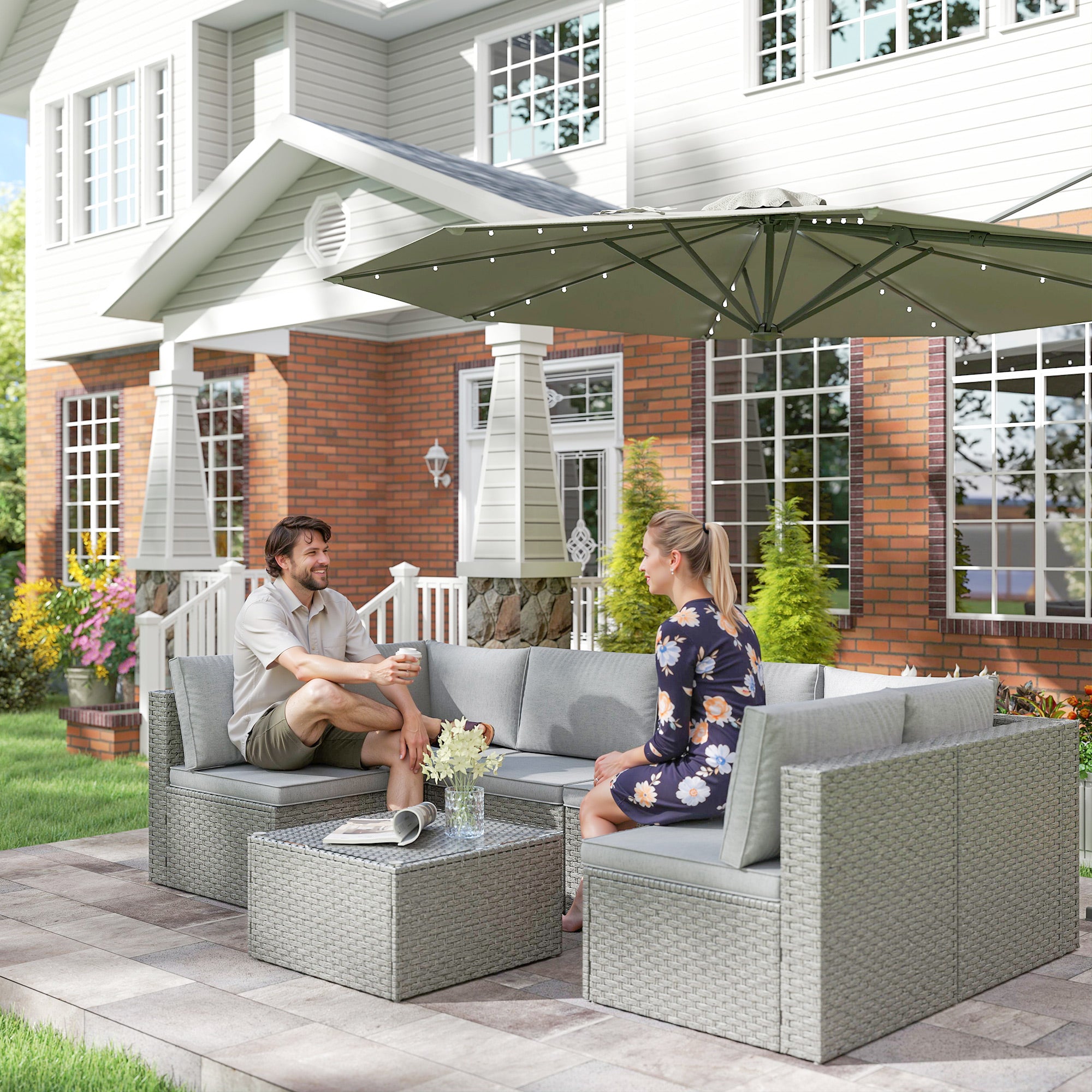 Outsunny Seven-Piece Modular Rattan Set - Grey