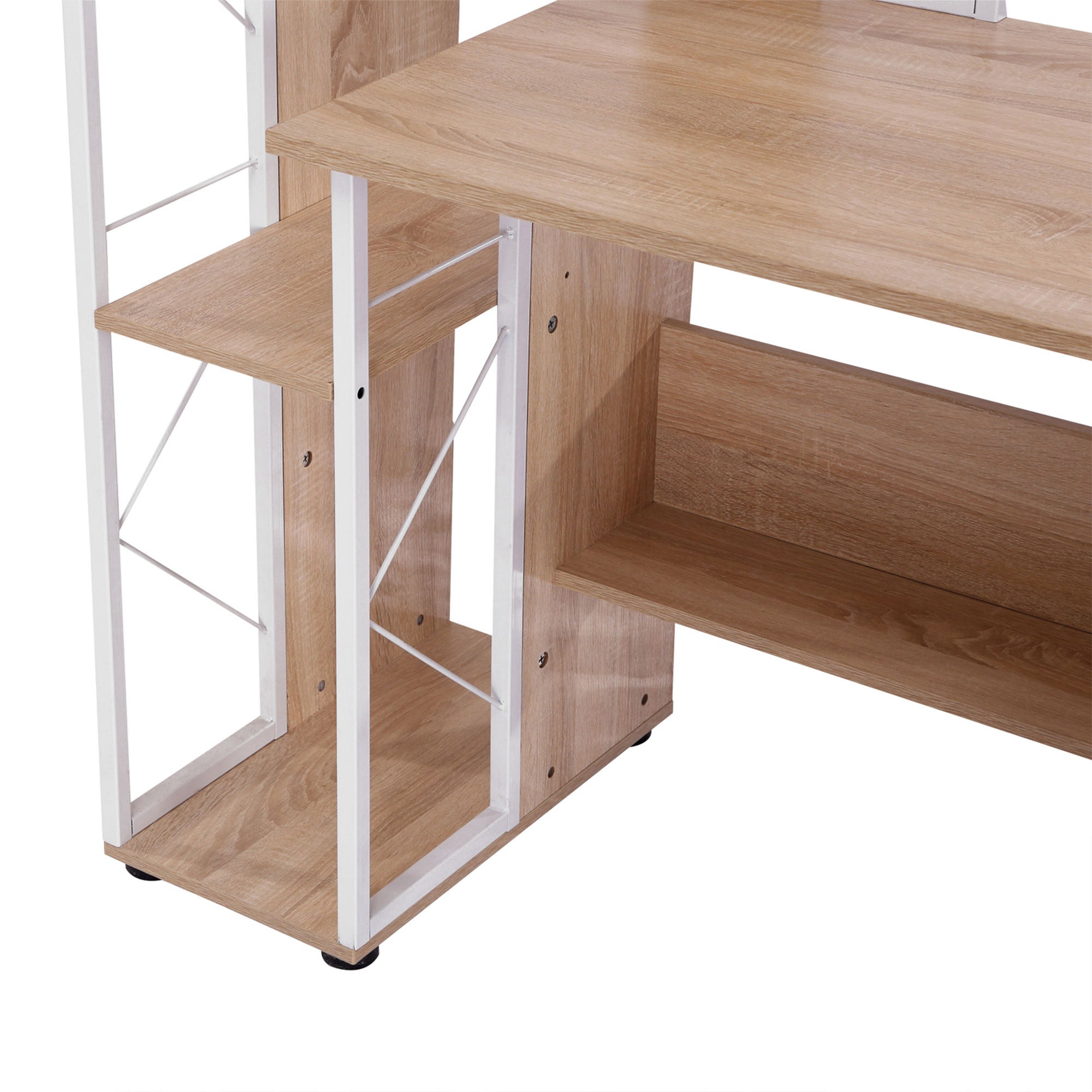 HOMCOM Computer Desk with Drawers and Bookshelf, Writing Desk for Home Office with Storage Shelves, Study Workstation, Oak - North Peak Garden Furniture