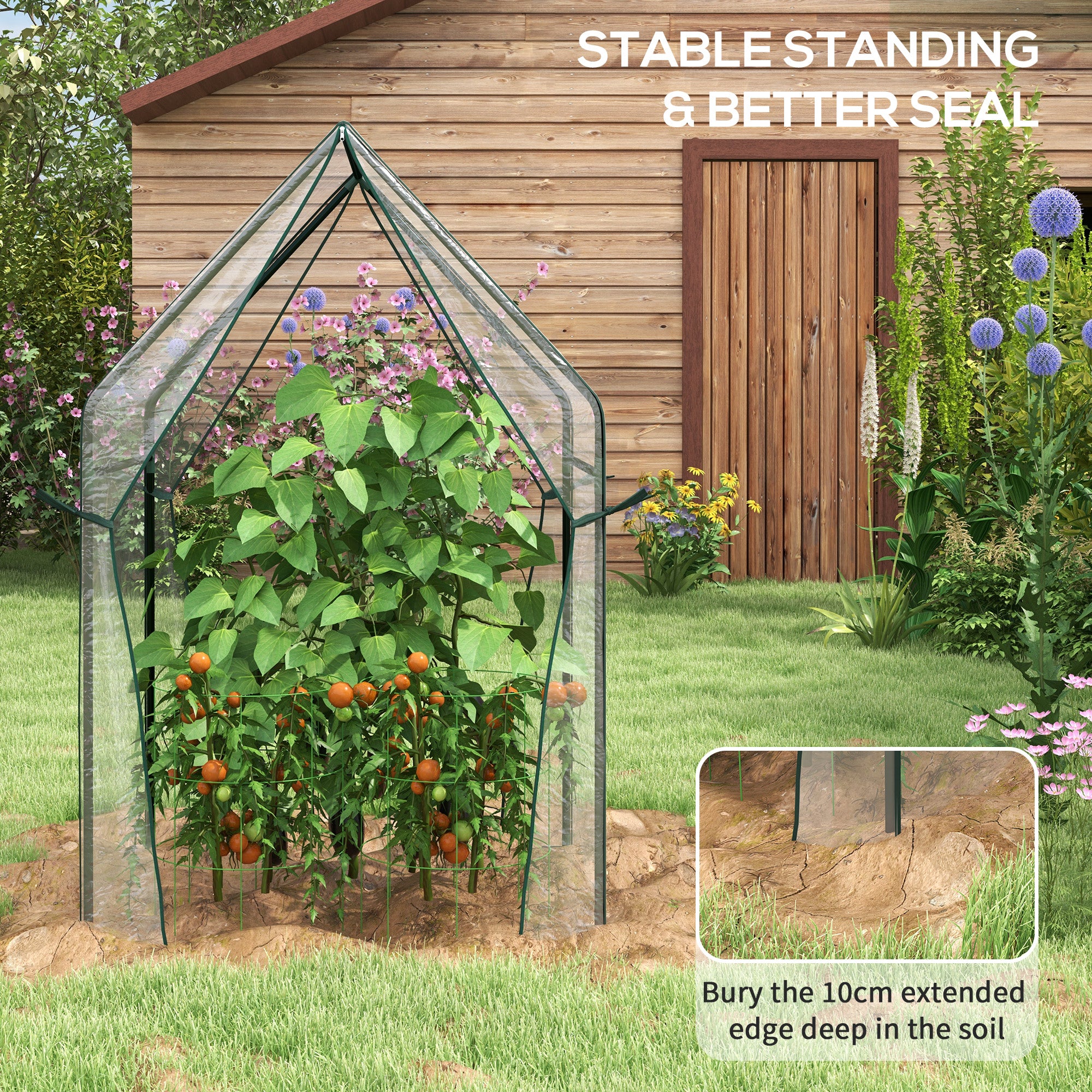 Outsunny Mini Greenhouse, Garden Tomato Growhouse with 2 Zipped Doors, Portable Indoor Outdoor Green House, 90 x 90 x 145cm, Clear - North Peak Garden Furniture