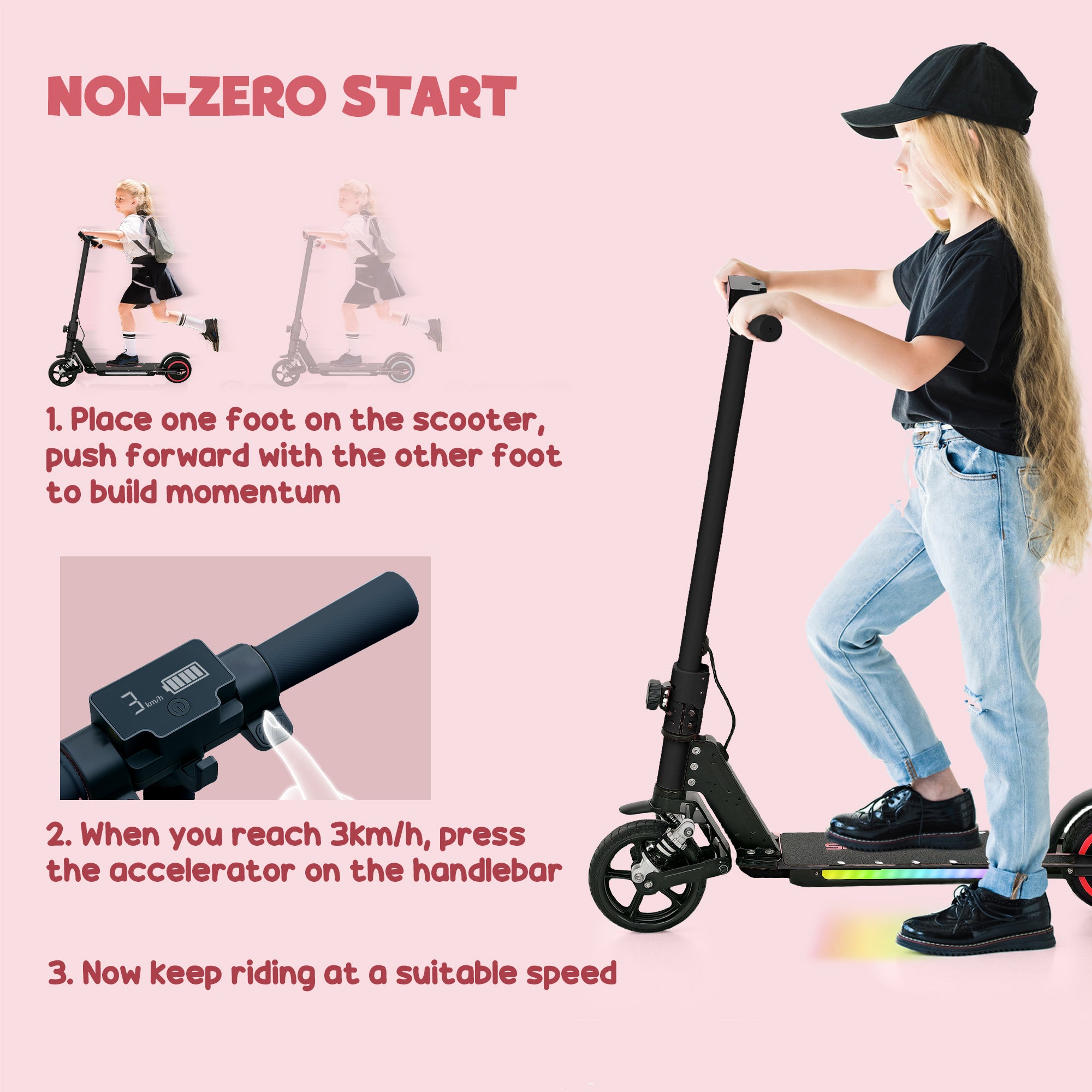 SPORTNOW Folding Electric Scooter for Kids Age 6-14 with Dual Brakes, Front Suspension, LED Colourful Lights and Display, 6.8kg Lightweight Aluminium E Scooter, Up to 14 KM/H & 6 KM, Black - North Peak Garden Furniture
