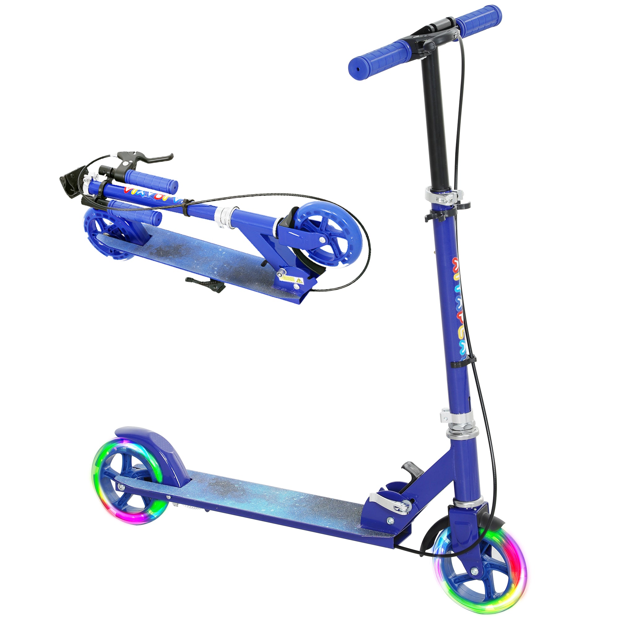 AIYAPLAY Scooter for Kids Ages 3-8 with Adjustable Handle, 2 Light up Wheels, Handbrake & Rear Brake for Girls and Boys, Blue - North Peak Garden Furniture