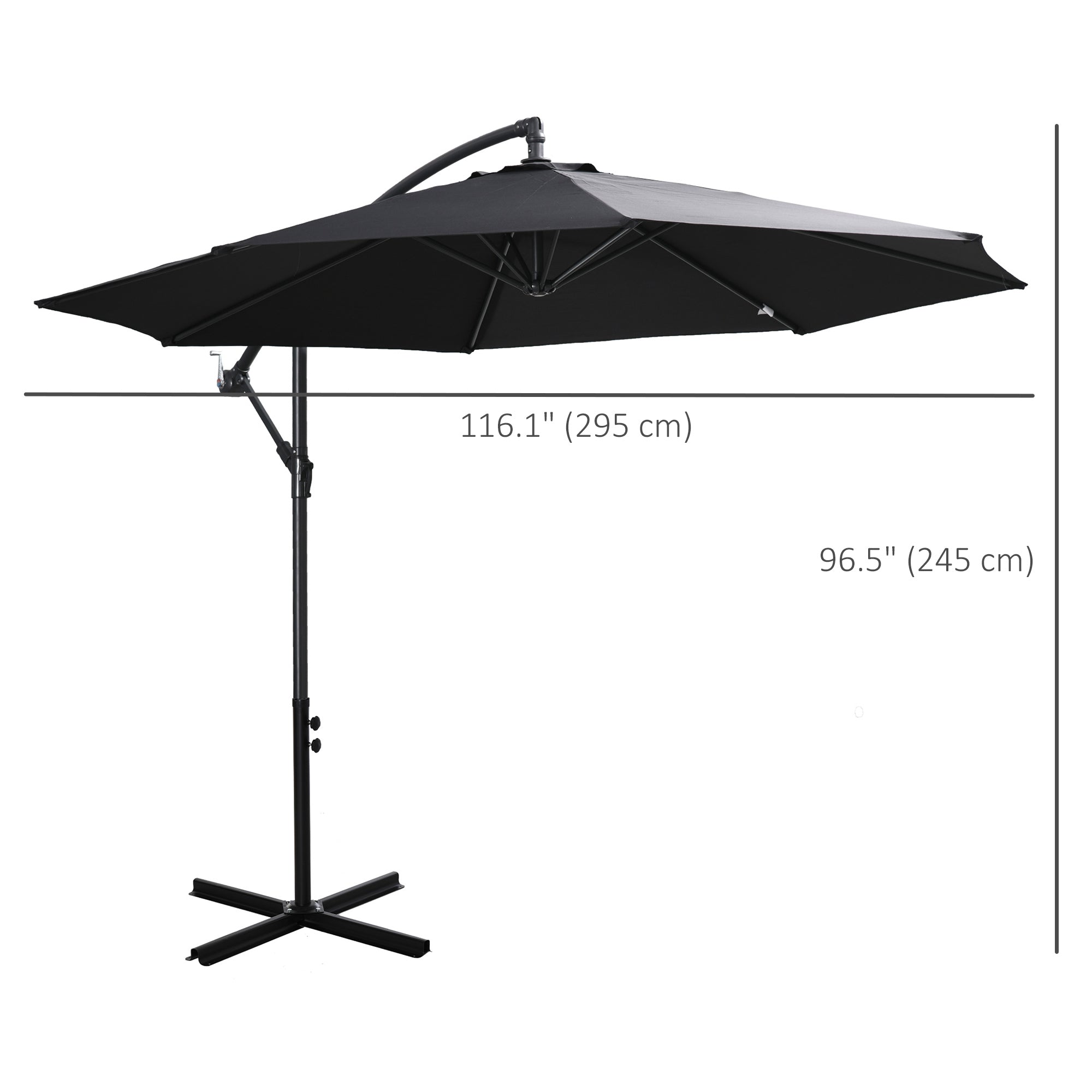 Outsunny 2.45m Overhanging Cantilever Parasol, with Cross Base - Black - North Peak Garden Furniture