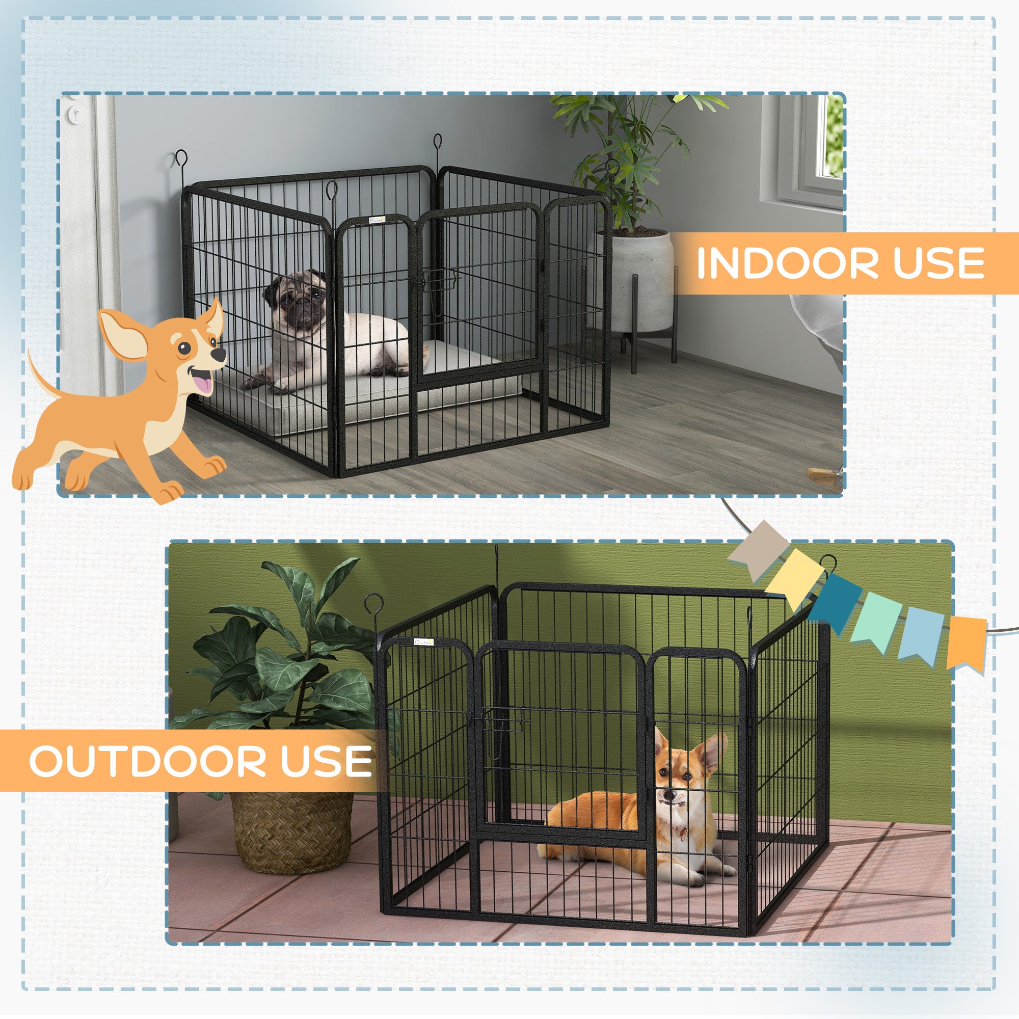 PawHut Heavy Duty Dog Playpen, 4 Panel Puppy Pen, Foldable Dog Kennel Both Indoor Outdoor Use Collapsible Design 82L x 82W x 60H (cm) - North Peak Garden Furniture