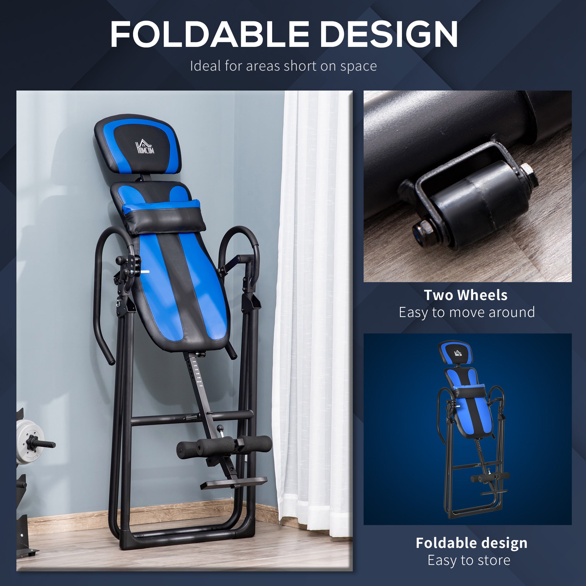 HOMCOM Foldable Gravity Inversion Table, Back Therapy Fitness Bench, with Soft Ankle Cushions, for Home - North Peak Garden Furniture