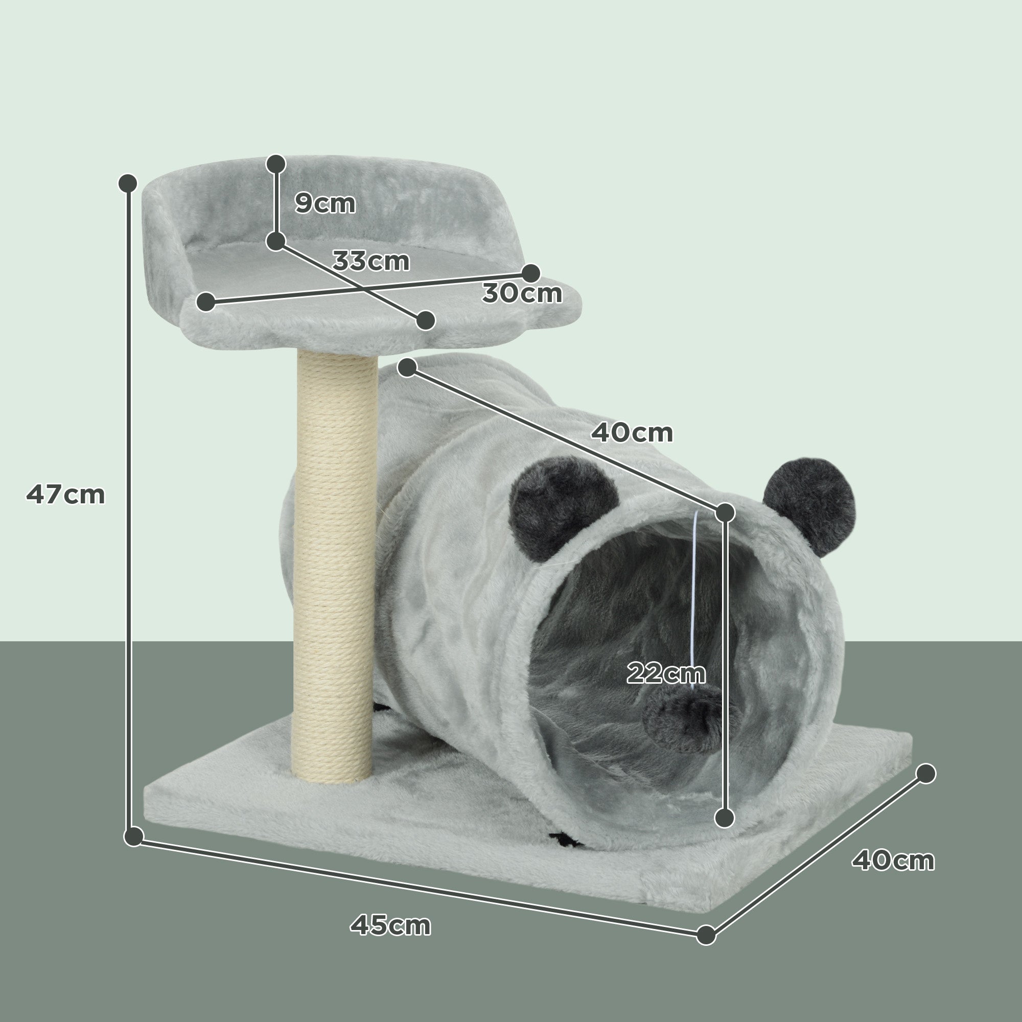 PawHut 47cm Small Cat Tree w/ Scratching Post, Bed, Cat Tunnel, Toy Ball, Grey - North Peak Garden Furniture