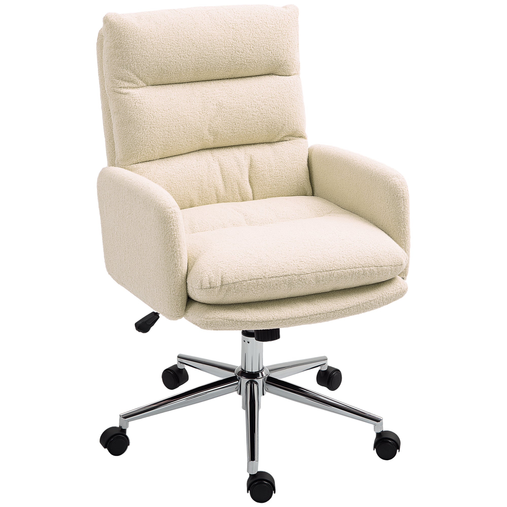 HOMCOM 91-99cm Sherpa Fleece Office Chair - Cream White - North Peak Garden Furniture