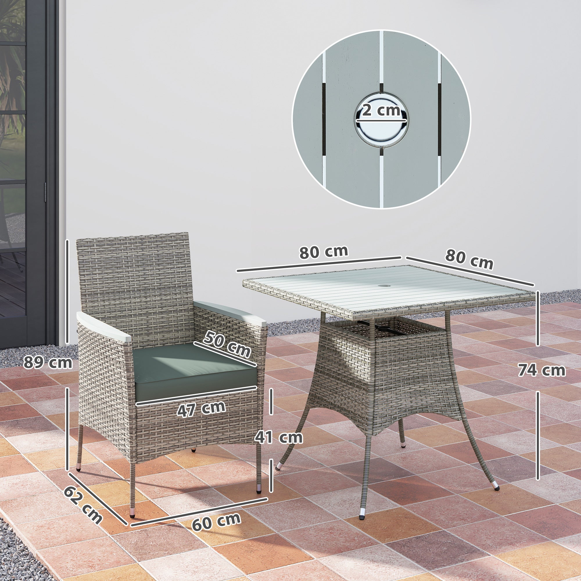 Outsunny Five-Piece Rattan Set, with Wood-Top Table - Grey - North Peak Garden Furniture