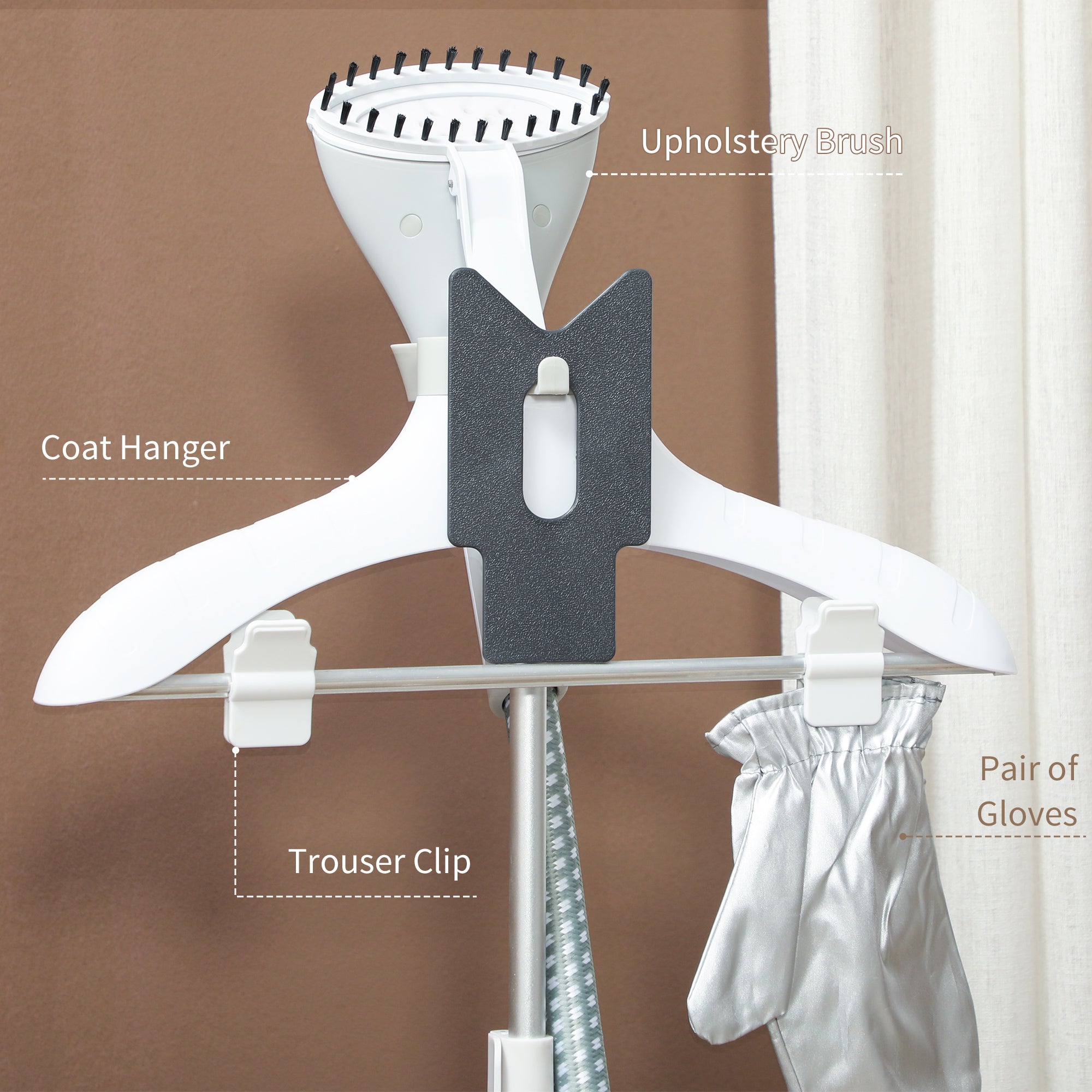 HOMCOM Clothes Steamer, Upright Garment Steamer Wrinkle Remover with Large 1.8L Water Tank, Adjustable Height, for Home Clothing, Curtains, Wedding Dresses, Silk, Sofa, Light Grey - North Peak Garden Furniture