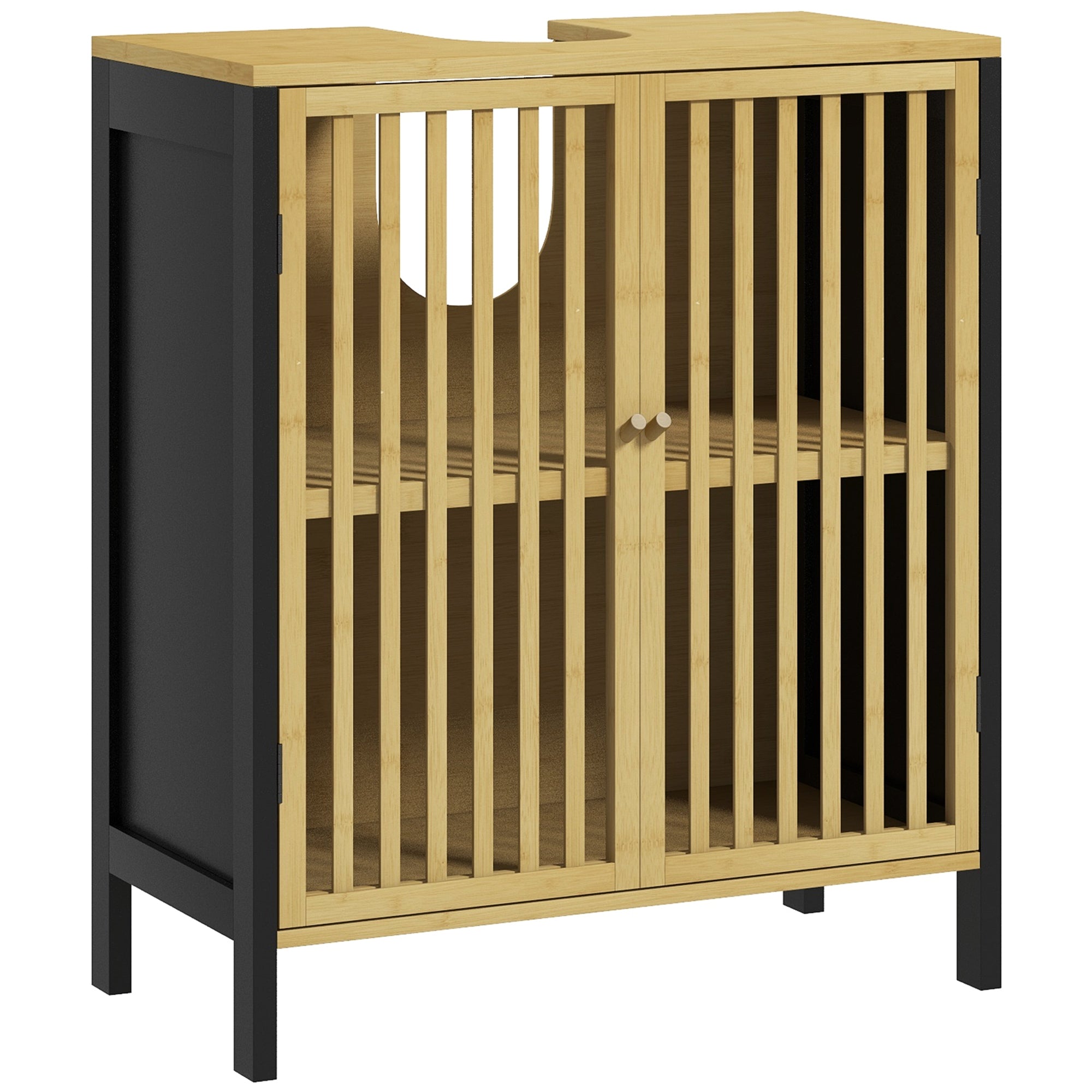HOMCOM Bamboo-Blend Retro Cut-Out Under Sink Cabinet - North Peak Garden Furniture