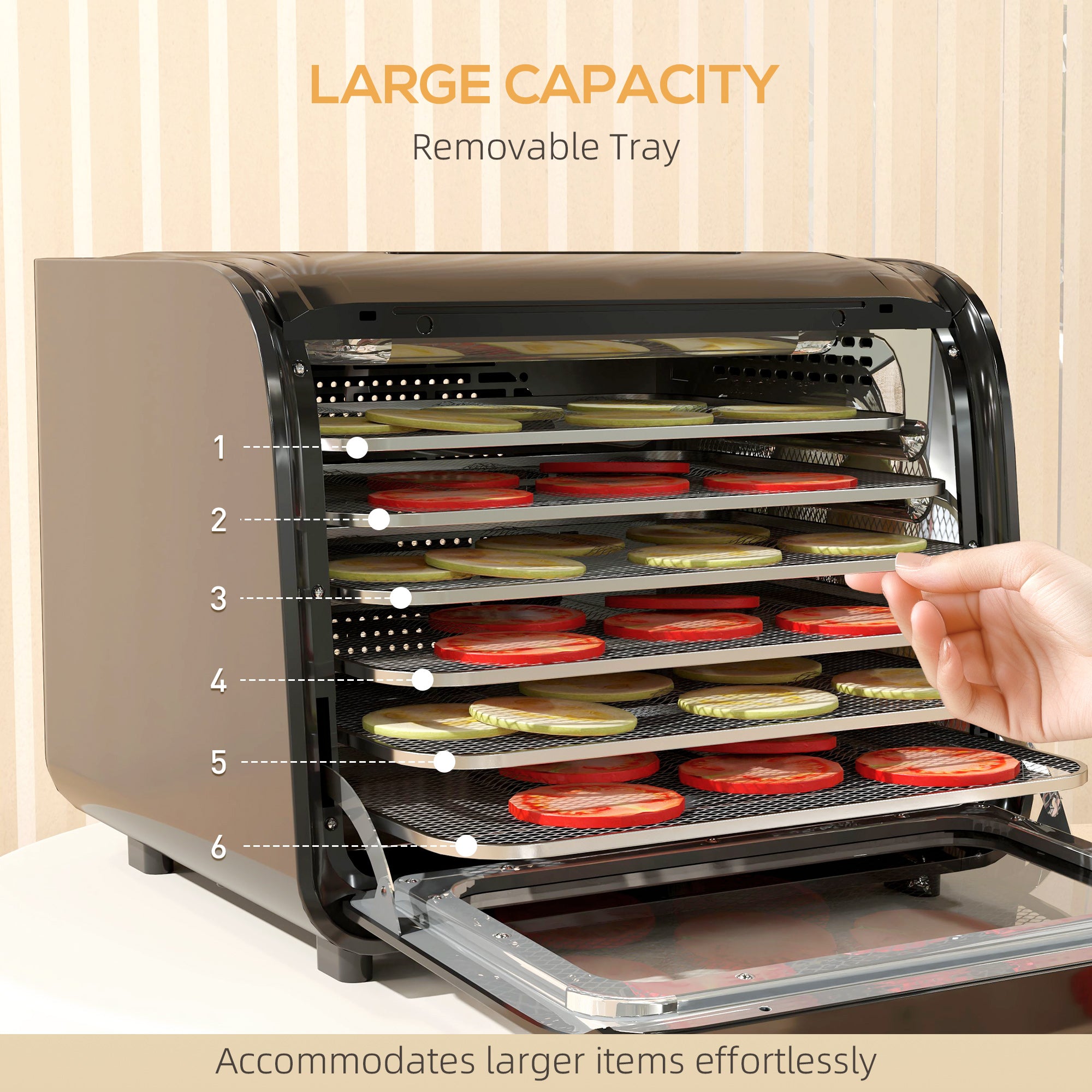 HOMCOM 35-70°C Six-Tray Food Dehydrator - Black - North Peak Garden Furniture
