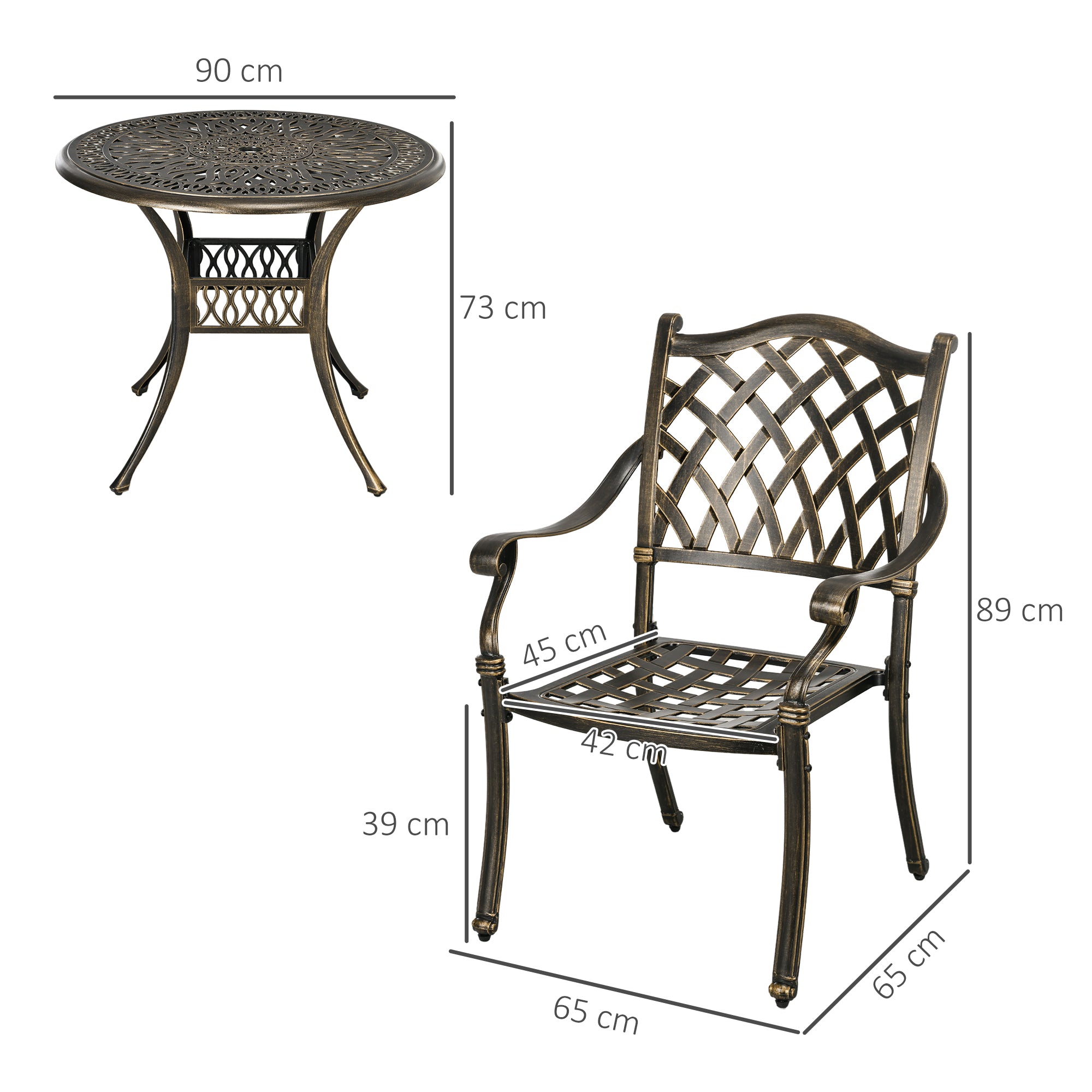 Outsunny 5-Piece Outdoor Furniture Dining Set, Cast Aluminum Conversation Set Includes 4 Chairs and Φ90cm Round Table with Φ50mm Umbrella Hole for Patio Garden Deck, Flower Design