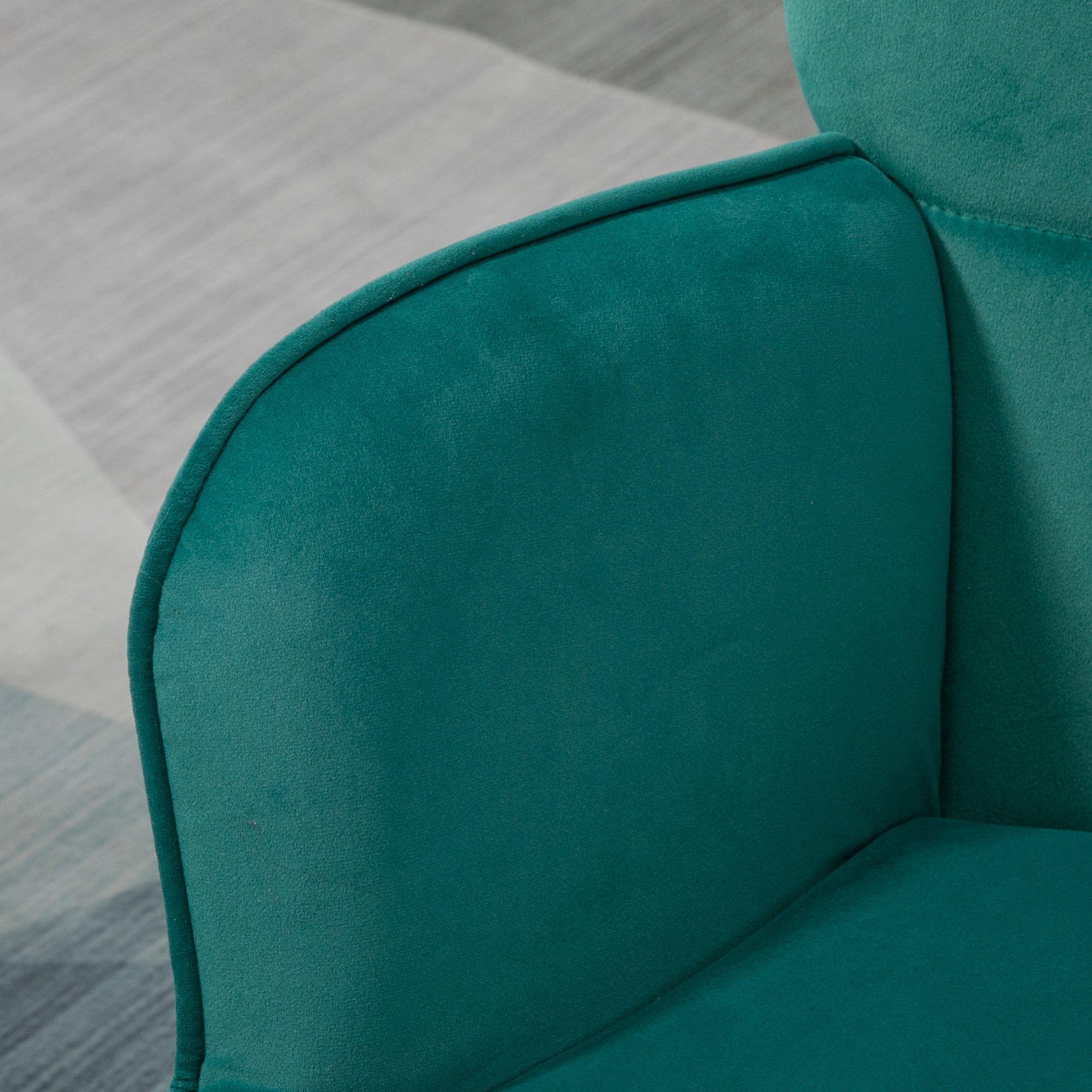 HOMCOM Modern Armchair with Footstool, Upholstered Accent Chair with Ottoman, Steel Legs, Velvet Wingback Chair for Living Room, Bedroom, Home Study, Dark Green - North Peak Garden Furniture