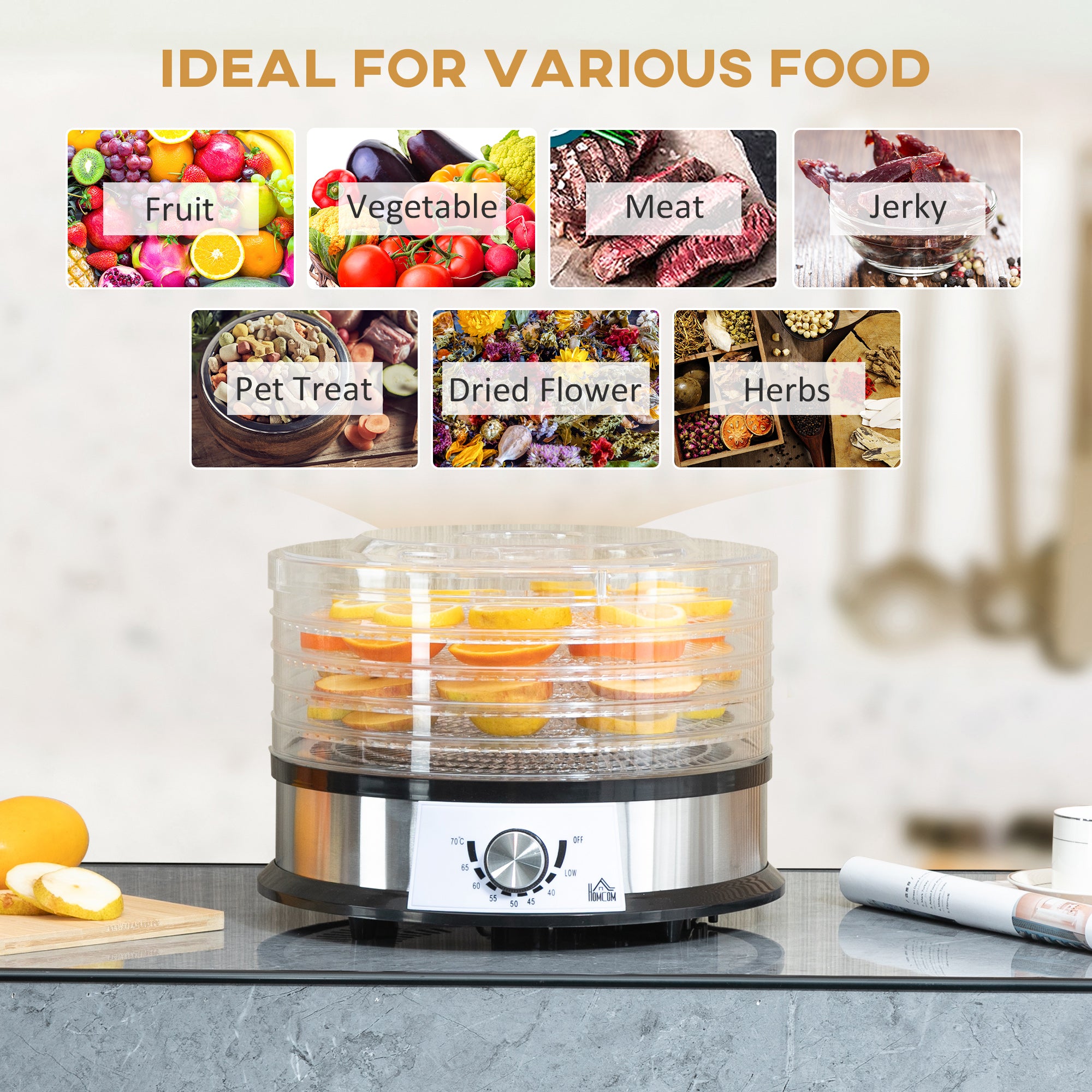HOMCOM 40-70℃ Five-Tray Food Dehydrator - North Peak Garden Furniture