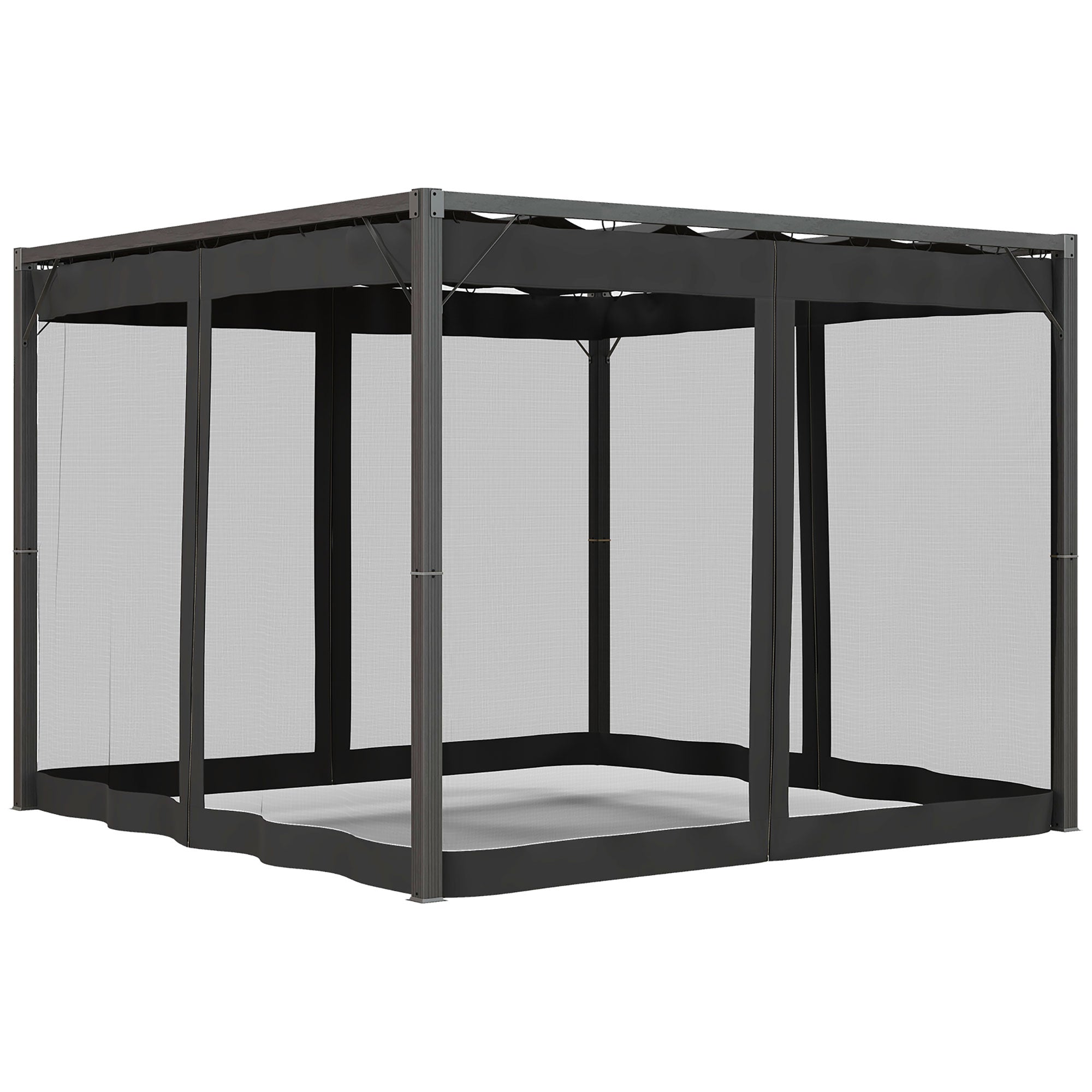 Outsunny 3 x 3m Aluminium Frame Pergola, with Retractable Roof - Dark Grey - North Peak Garden Furniture