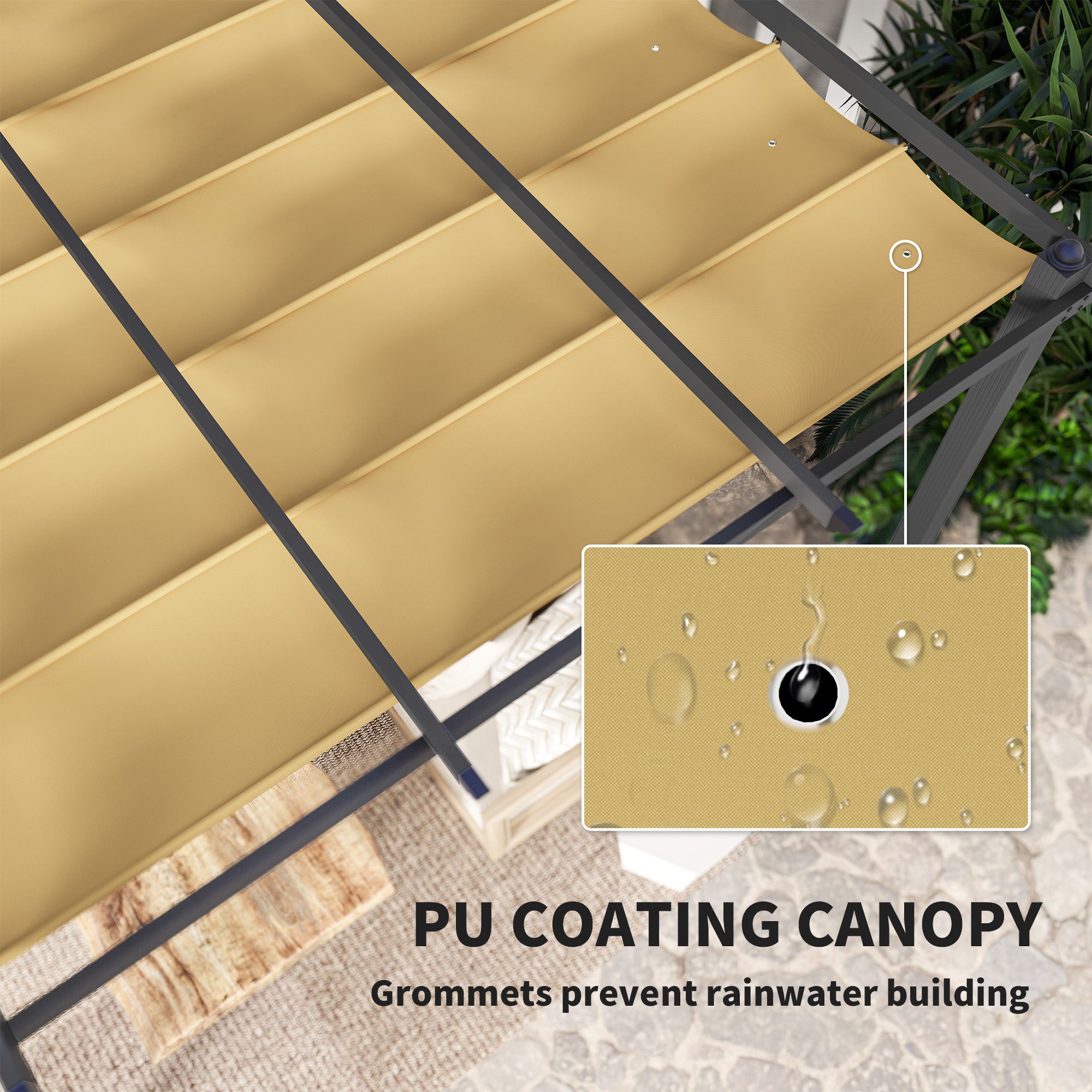 Outsunny 3 x 4m Aluminium Pergola, with Retractable Roof - Khaki - North Peak Garden Furniture