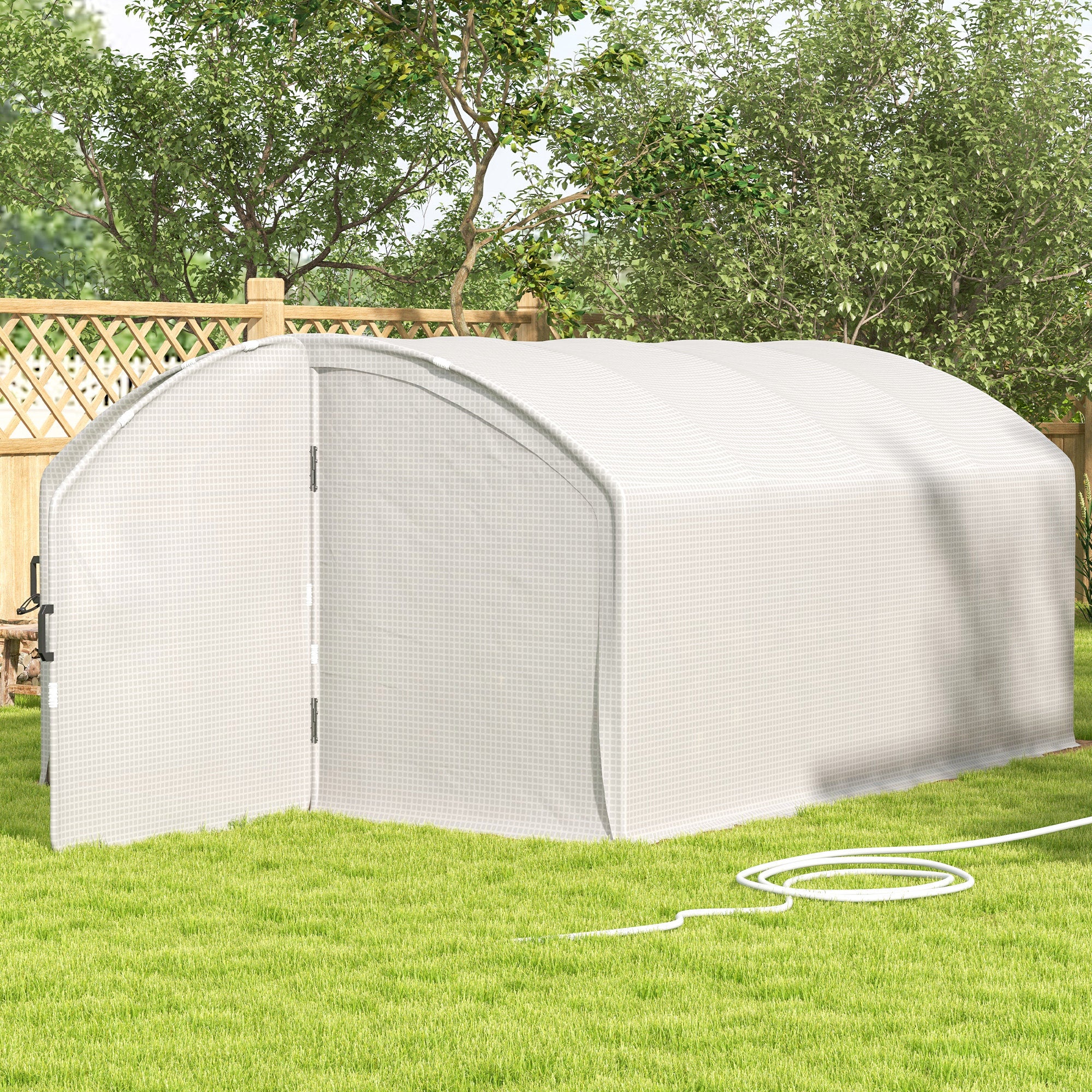 Outsunny Polytunnel Greenhouse Walk-in Grow House with UV-resistant PE Cover, Door, Galvanised Steel Frame, 4 x 3 x 2m, White - North Peak Garden Furniture