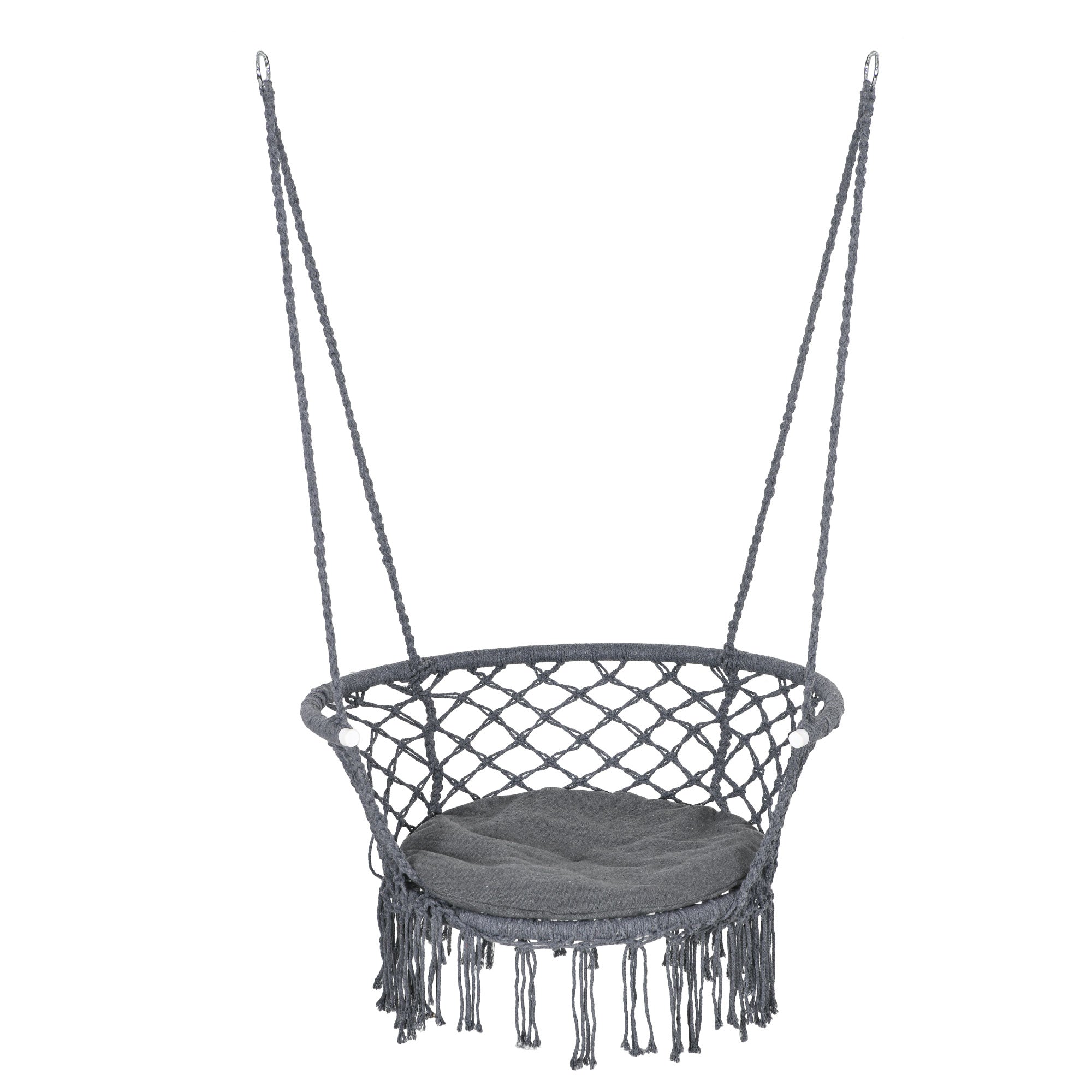 Outsunny Cotton Rope Hanging Hammock Chair Swing with Cushion & Metal Frame, Large Macrame Seat for Patio, Bedroom, Living Room, Dark Grey | Aosom UK