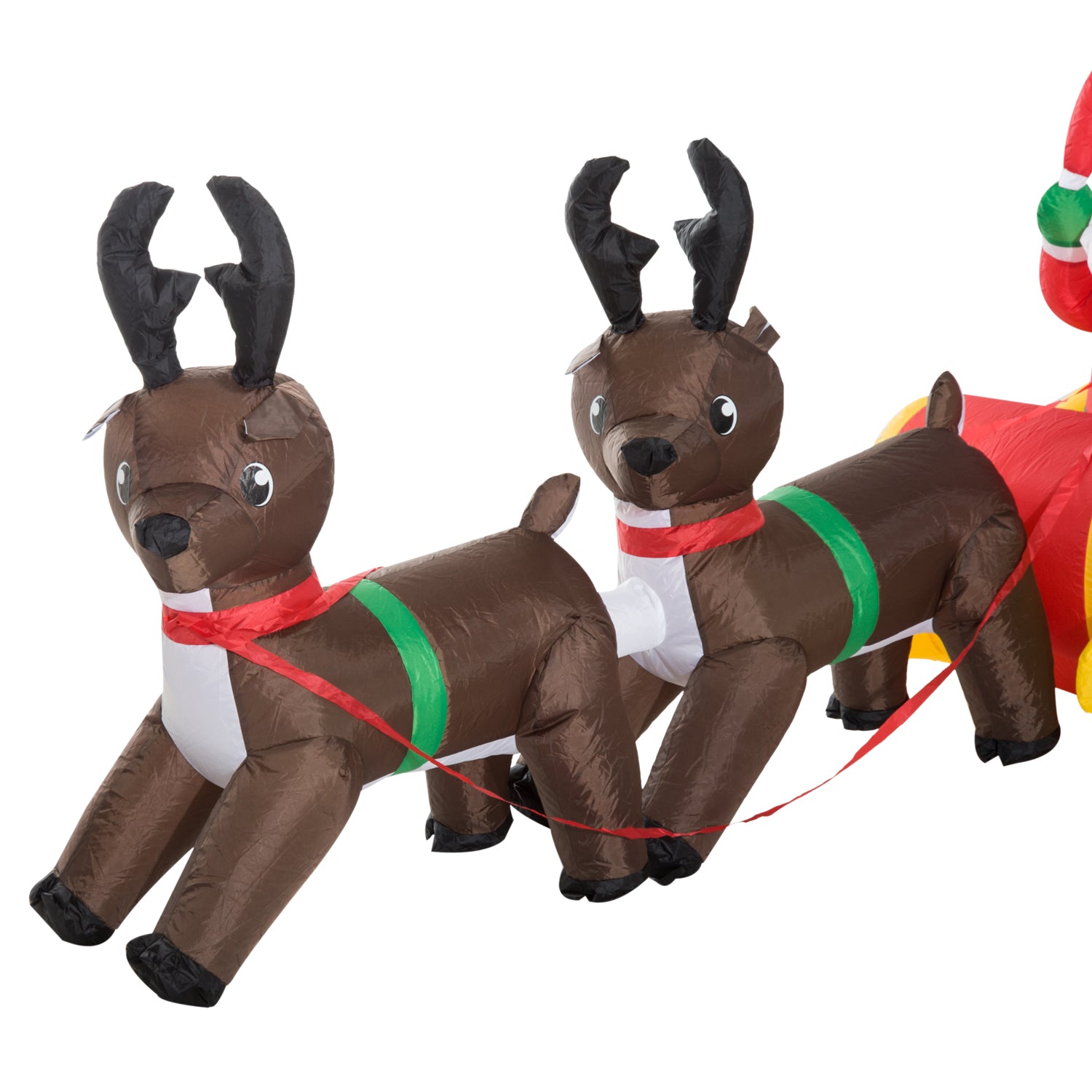 HOMCOM Large Self-inflating Inflatable Xmas Santa Claus Sledge Sleigh w/Reindeer LED Outdoor Blow Up Christmas Decoration - North Peak Garden Furniture