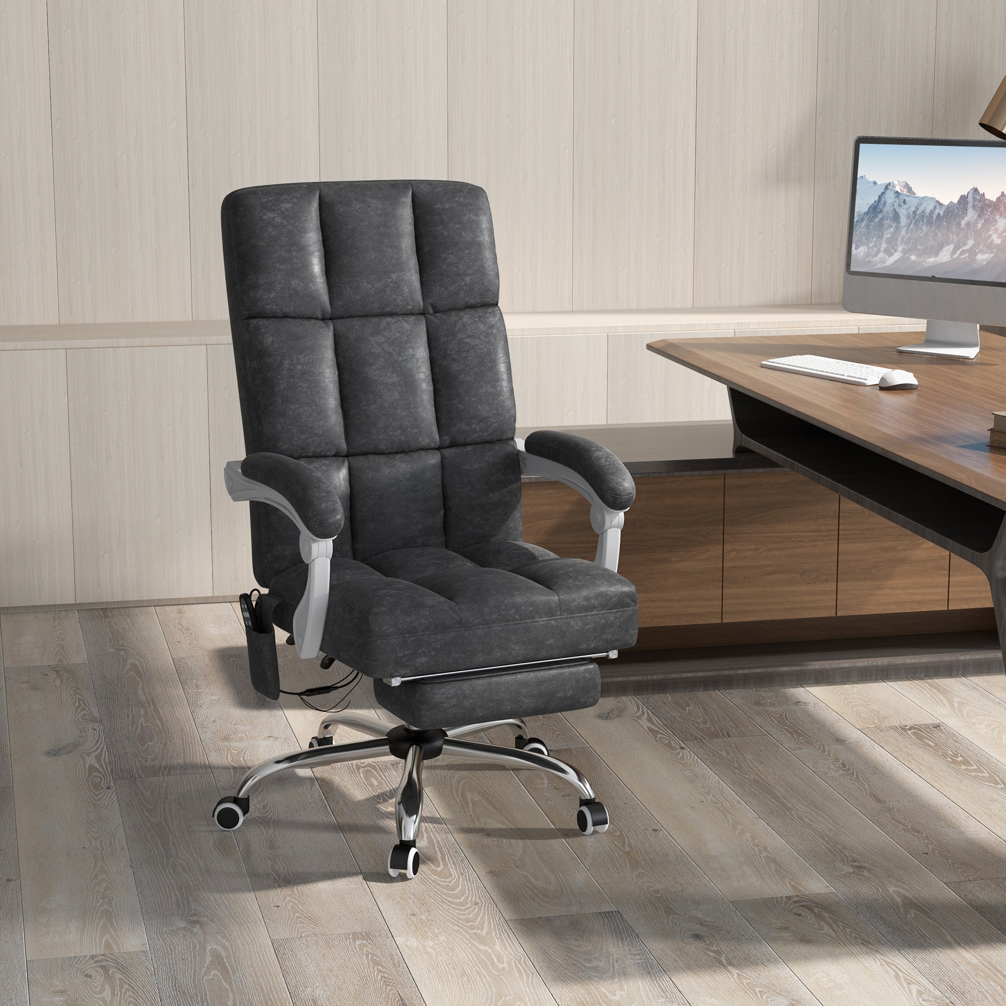 Vinsetto Massage Office Chair, Ergonomic Desk Chair, Comfy Work Study Chair with Heat, Padded Seat, 135° Reclining Back and Footrest for Home Office, Charcoal Grey - North Peak Garden Furniture