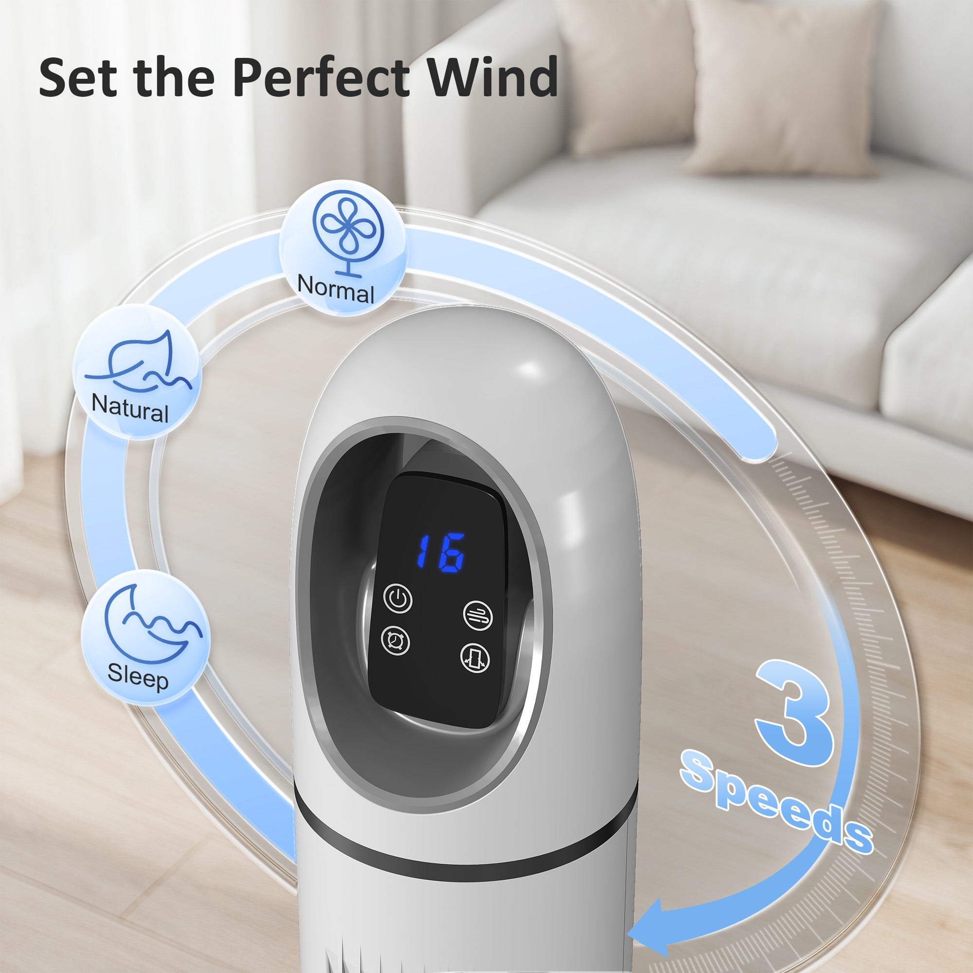 HOMCOM Tower Fan for Bedroom, Standing Floor Fan with Oscillating, 3 Modes, 3 Speeds, 24 Hour Timer, White