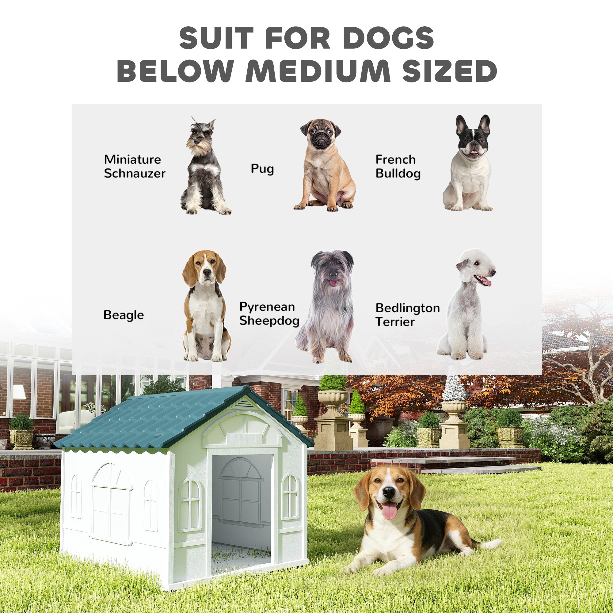 PawHut Plastic Weather-Resistant Dog House, for Indoors and Outdoors, Medium Dogs - White and Blue