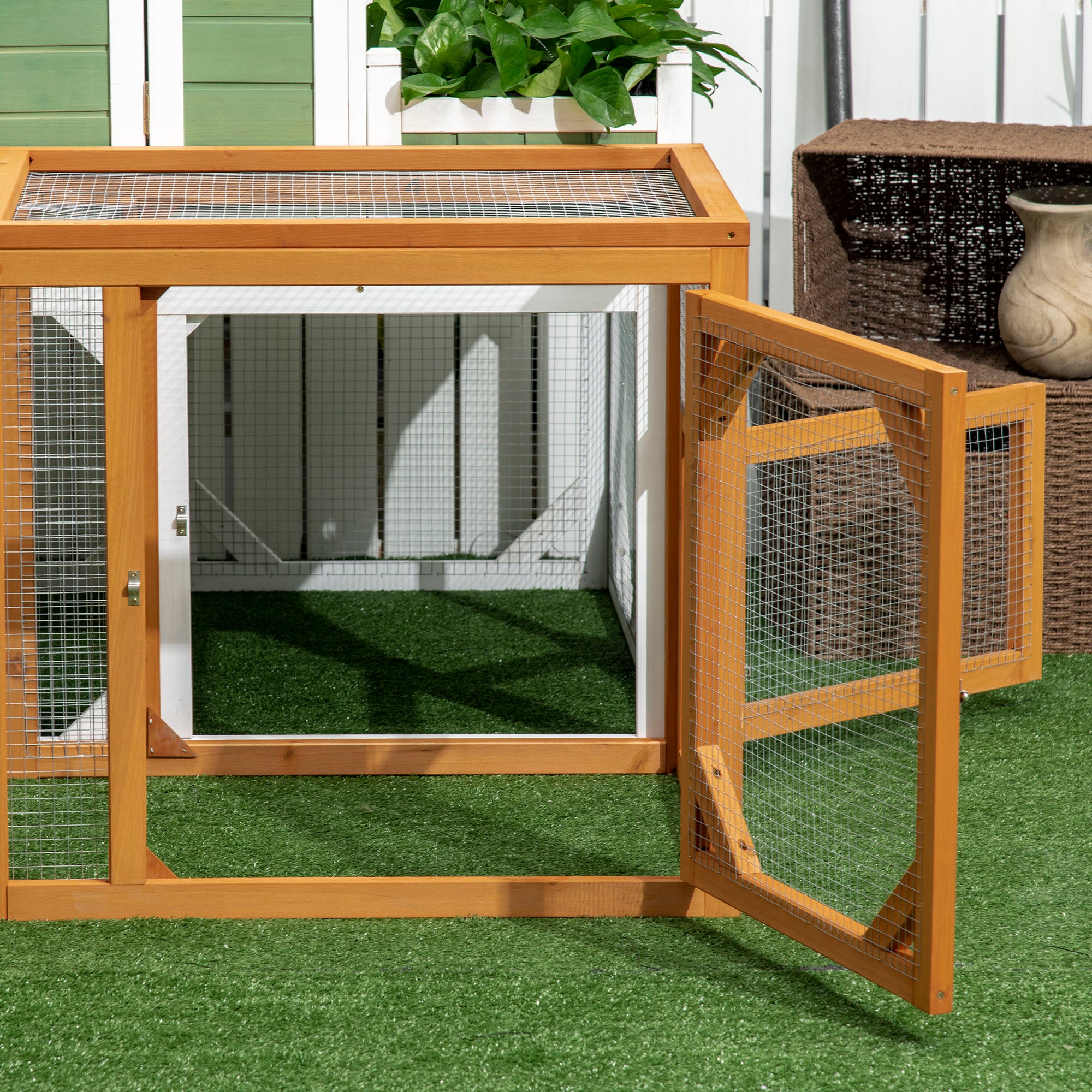 PawHut Wooden Chicken Coop with Perches, Doors, Combinable Design, for 2-4 Chickens - Natural Wood Colour - North Peak Garden Furniture