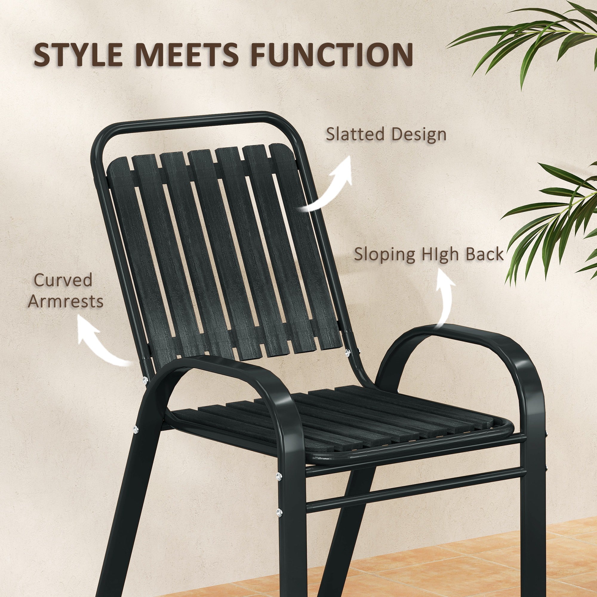 Outsunny 3 Pieces Patio Bistro Set with Stackable Chairs, Tempered Glass Table, for Outdoor, Balcony, Patio, Garden Charcoal Grey - North Peak Garden Furniture