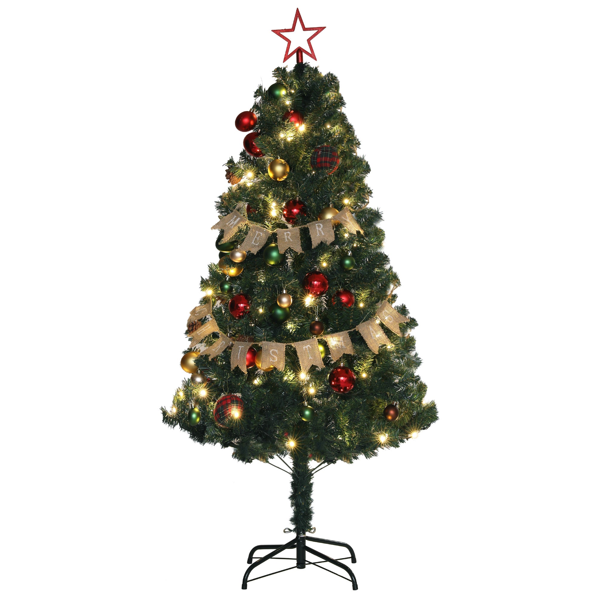 HOMCOM 5ft Pre-Lit and Xmas Tree with Decorations