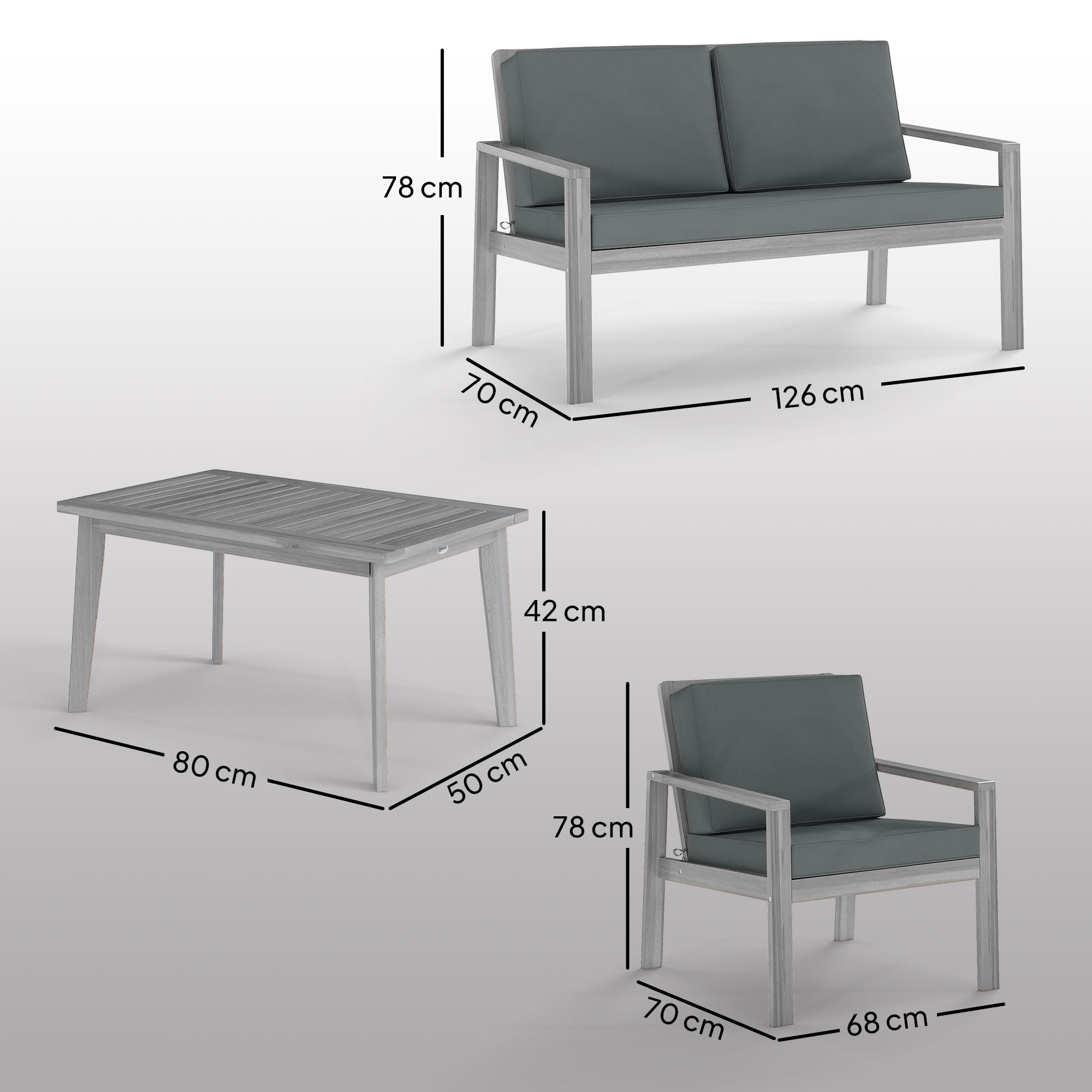 Outsunny 4-Piece Wooden Garden Furniture Set with Cushions - Light Grey - North Peak Garden Furniture