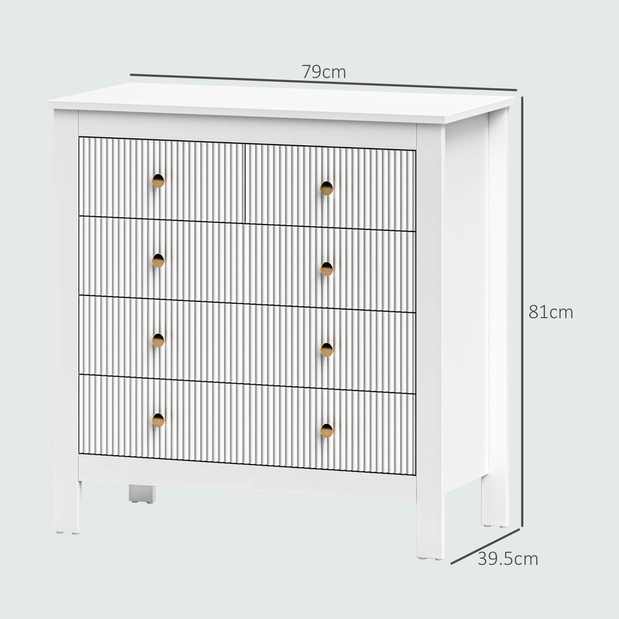 HOMCOM Elegant Chest of Five Drawers - White - North Peak Garden Furniture