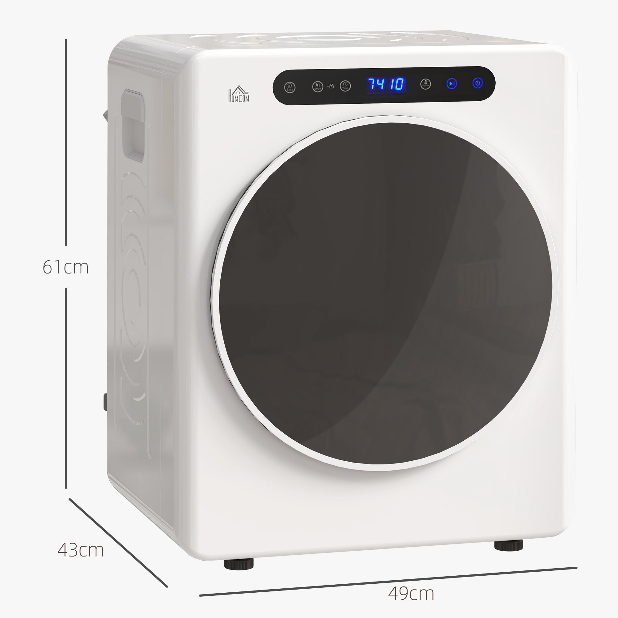 HOMCOM 8kg Vented Tumble Dryer, 1000W Compact Freestanding Front Tumble Dryer with Stainless Steel Tub, Timer, 6 Heat Settings, Small Portable Clothes Dryer, White - North Peak Garden Furniture