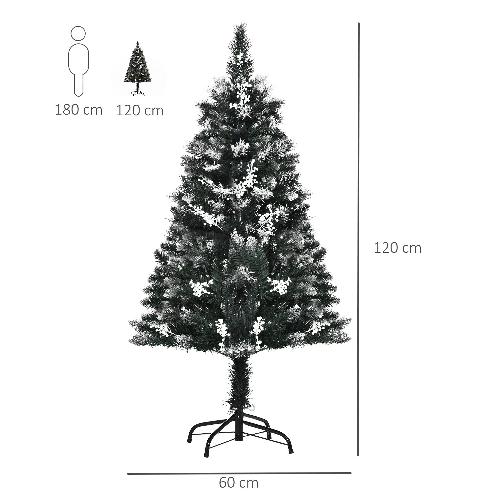 HOMCOM 4FT Artificial Snow-Dipped Christmas Tree Xmas | Home Home Indoor Decoration | Removable Stand w/ White Berries Star Topper Branch Green - North Peak Garden Furniture
